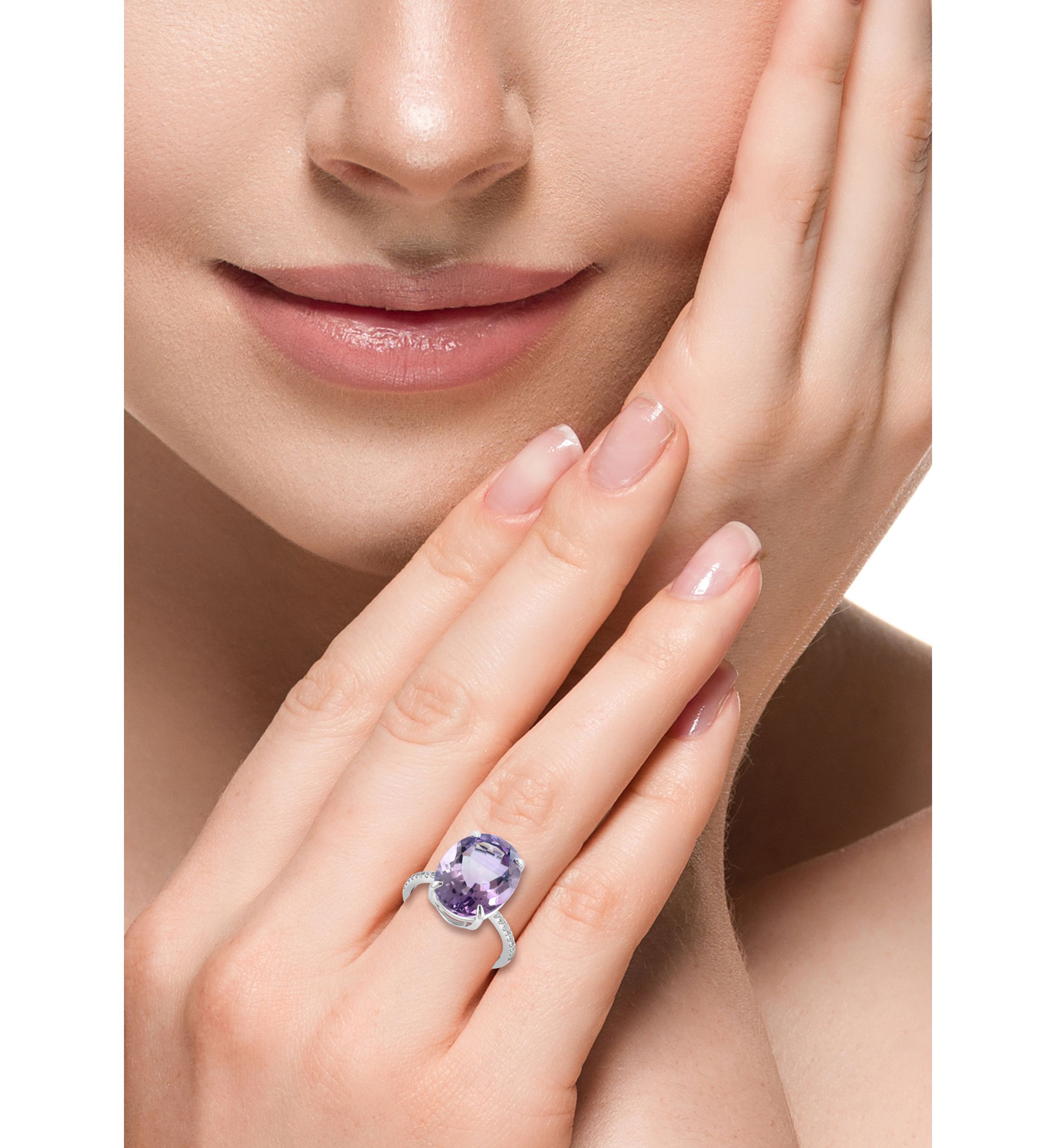 Sterling Silver, Amethyst, White Sapphire Ring 