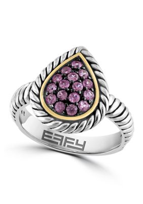 Effy Pink Sapphire Teardrop Ring In Sterling Silver And Gold Plated Metal