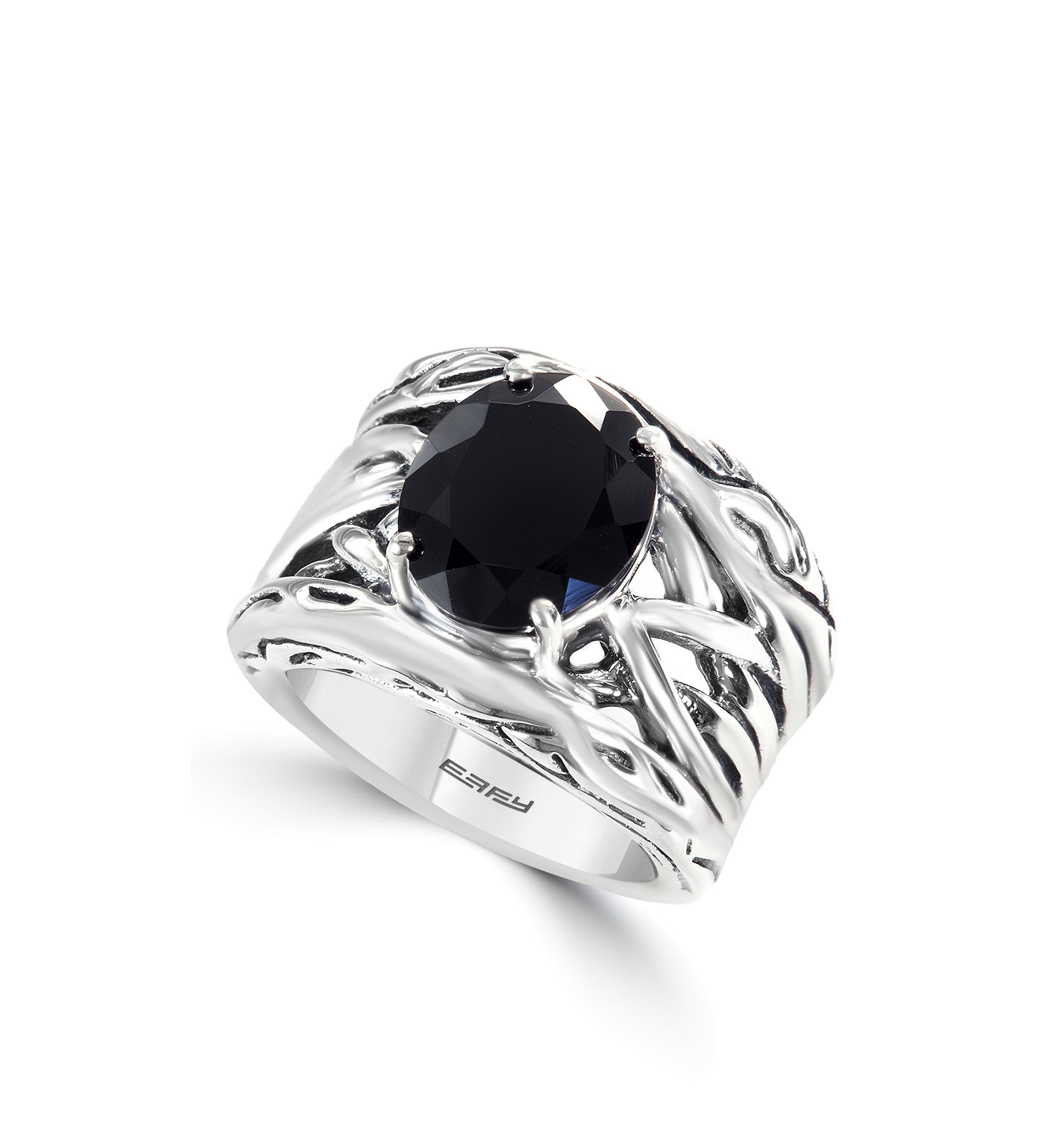Sterling Silver Onyx Weave Band 