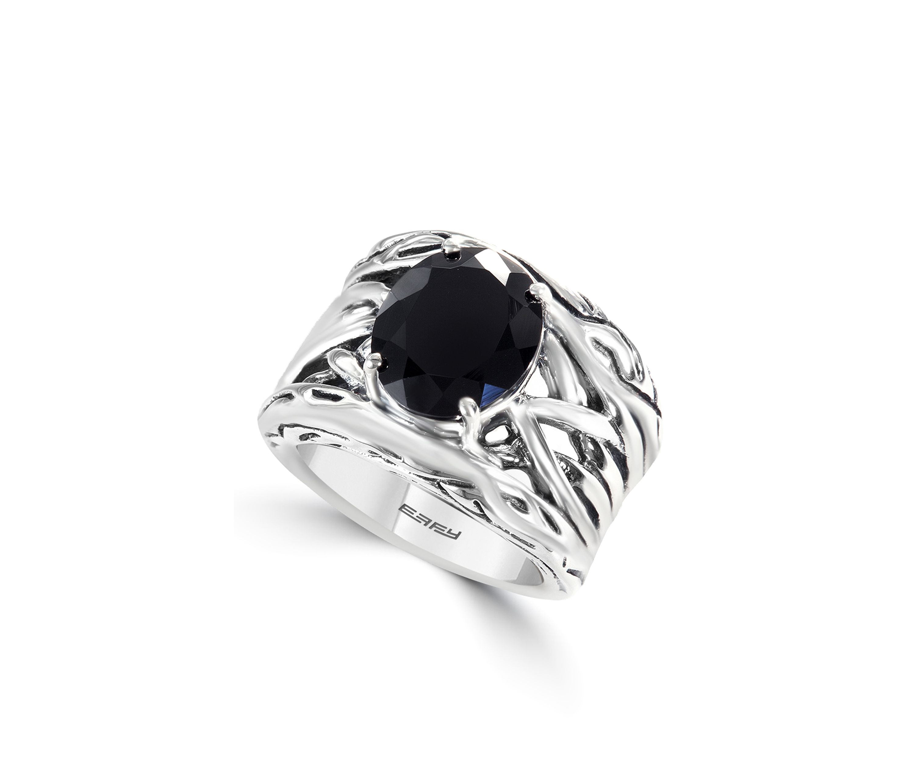 Sterling Silver Onyx Weave Band 