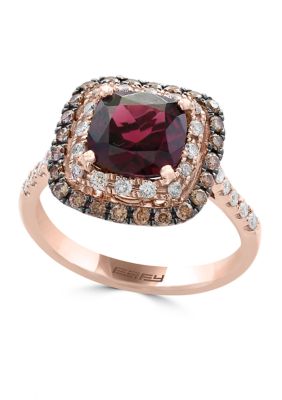 Effy 14K Rose Gold Diamond, Brown Diamond, And Rhodolite Ring, 7 -  0617892529375