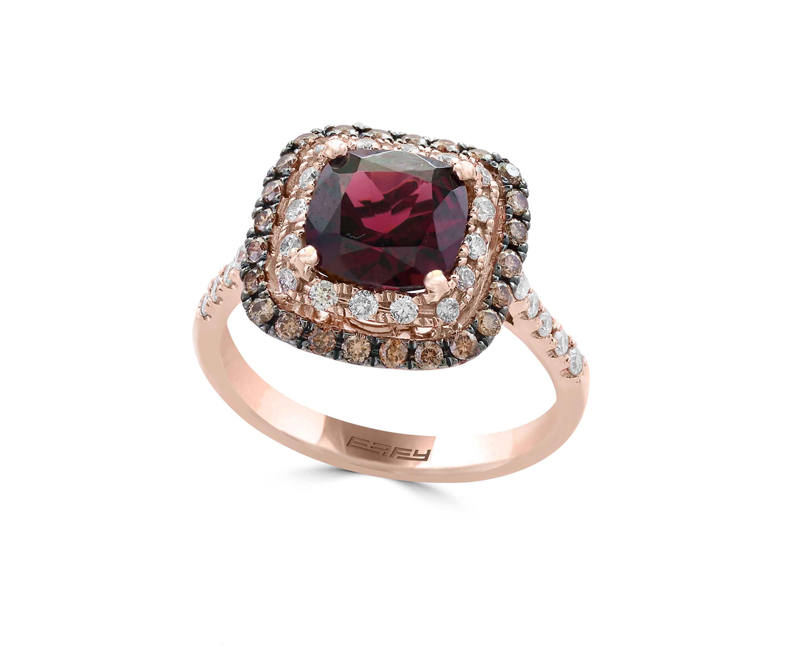 14K Rose Gold Diamond, Brown Diamond, and Rhodolite Ring
