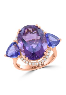 Effy 14K Rose Gold Diamond Amethyst Tanzanite Ring, 7