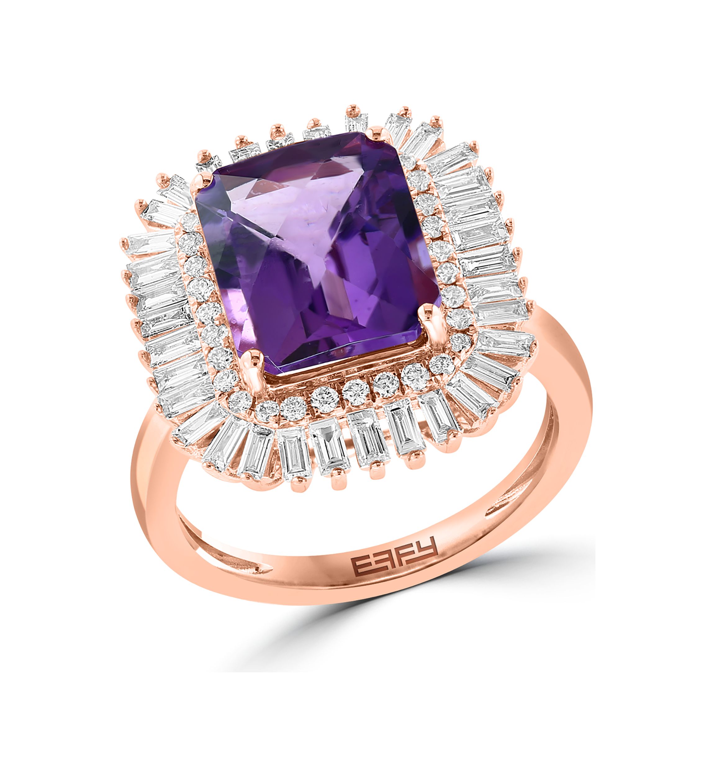 Diamond and Amethyst Ring in 14K Rose Gold