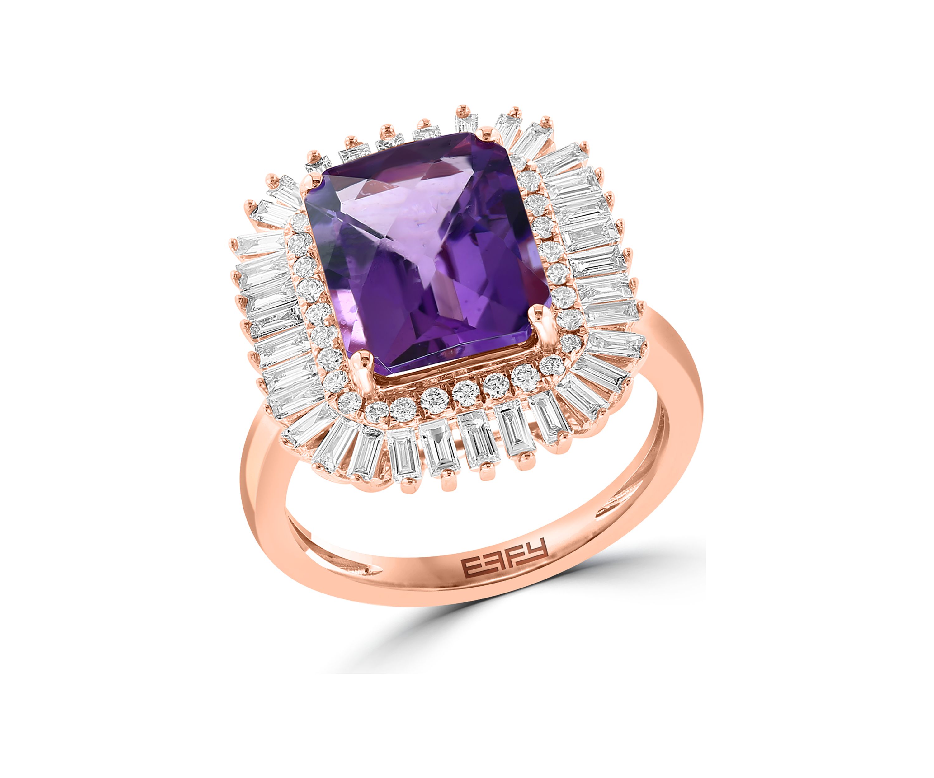 Diamond and Amethyst Ring in 14K Rose Gold