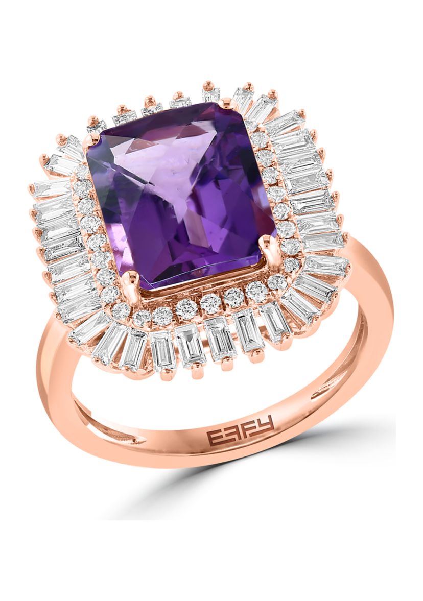 Diamond and Amethyst Ring in 14K Rose Gold