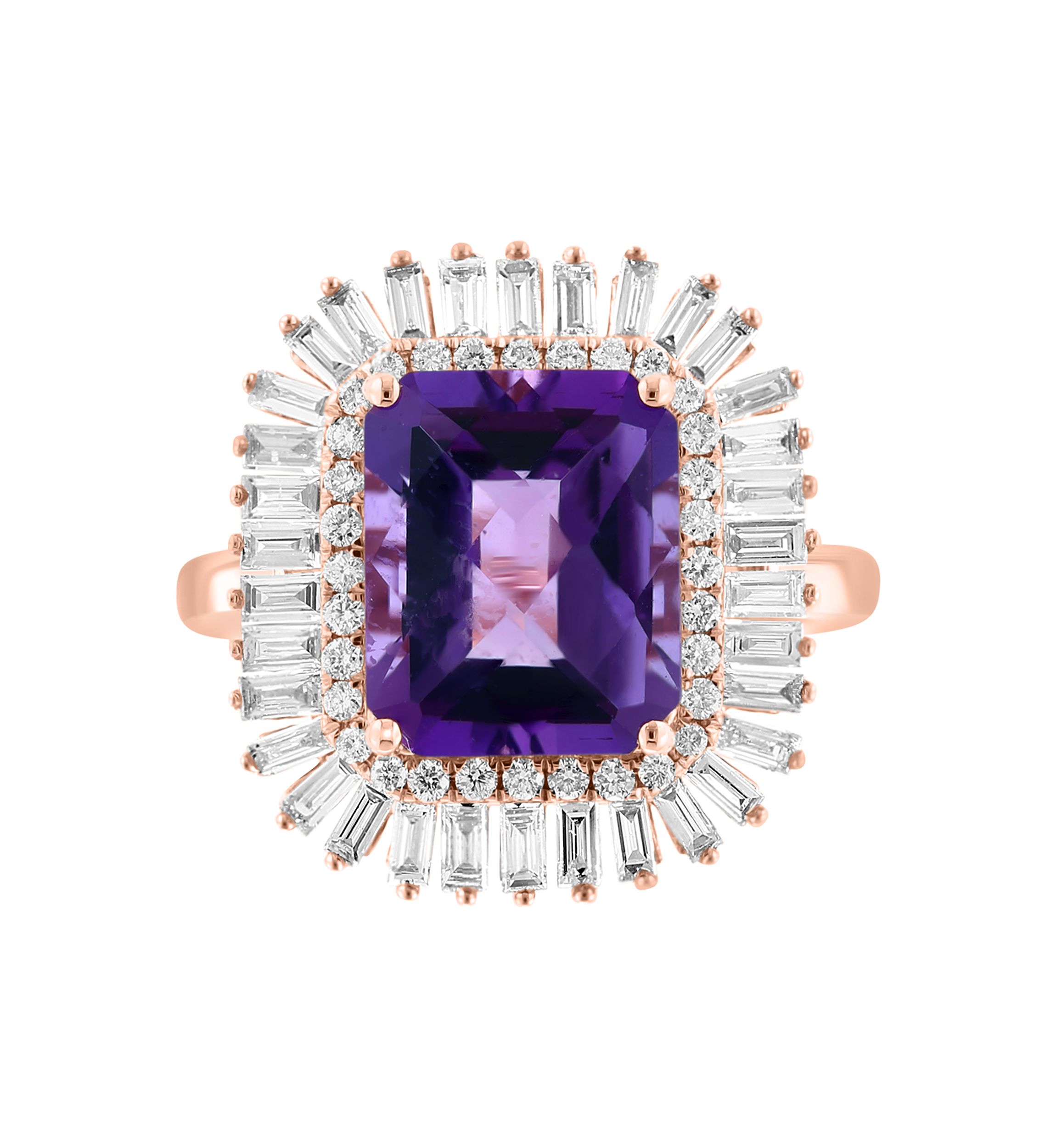 Diamond and Amethyst Ring in 14K Rose Gold