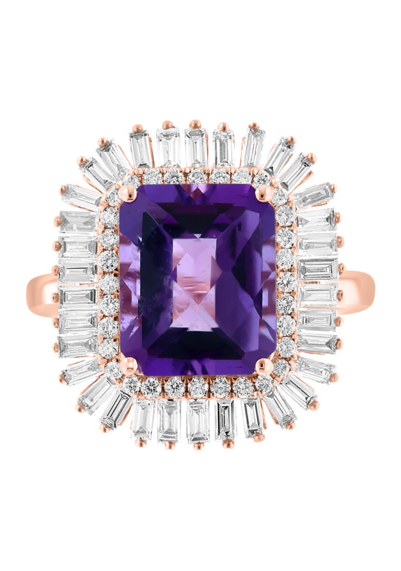 Diamond and Amethyst Ring in 14K Rose Gold