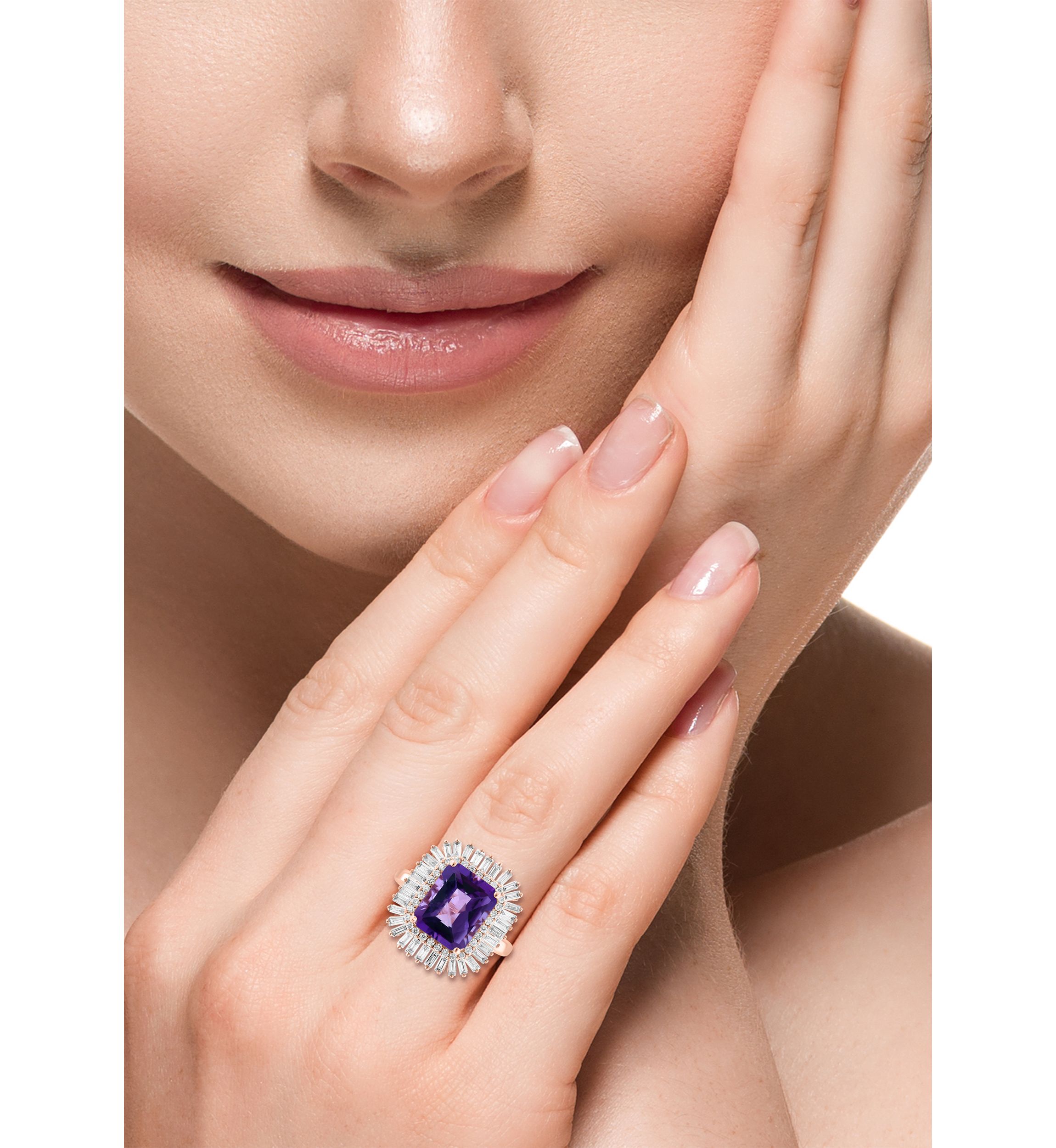 Diamond and Amethyst Ring in 14K Rose Gold