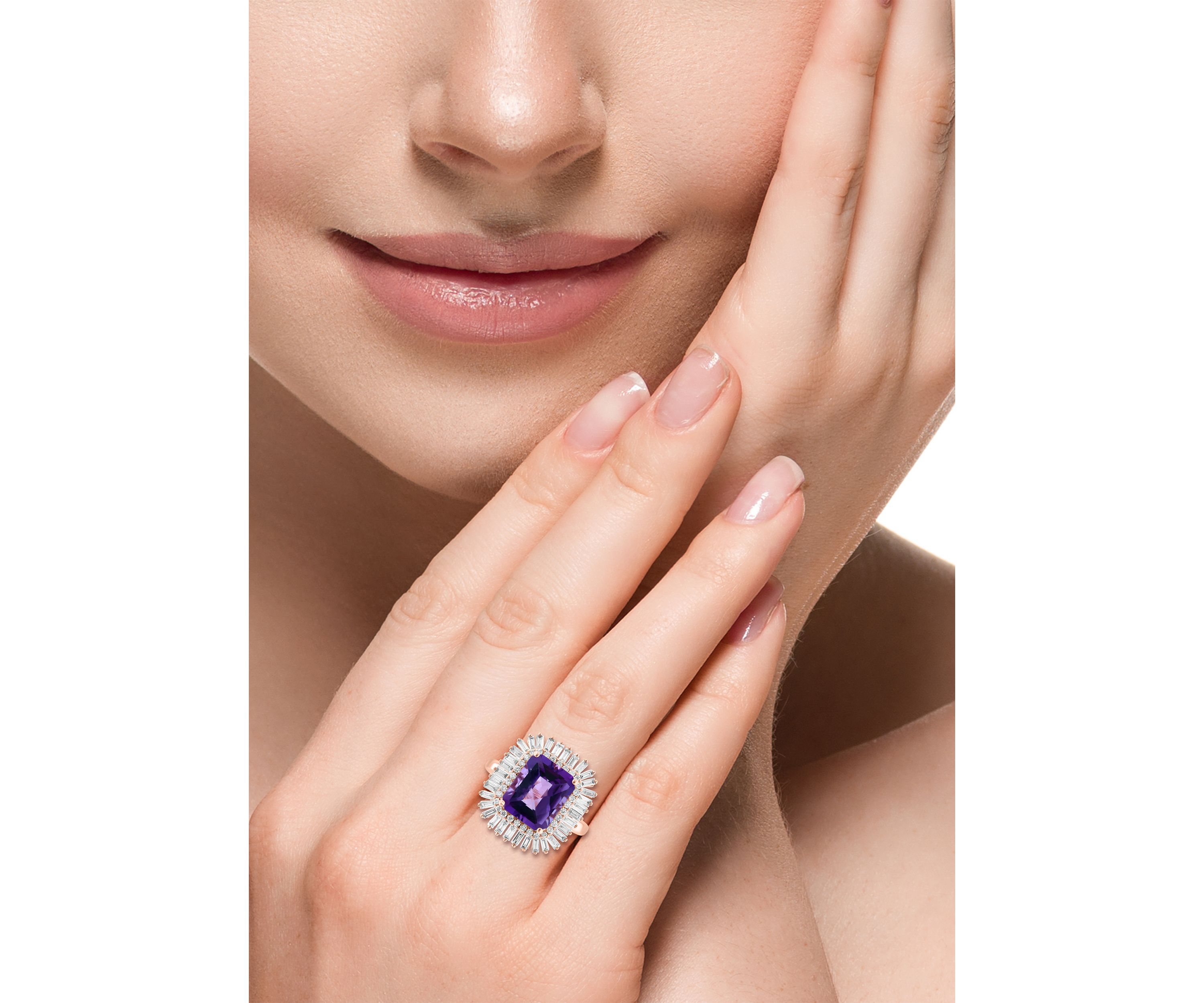Diamond and Amethyst Ring in 14K Rose Gold