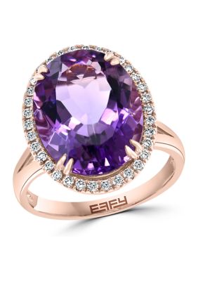 Effy 1/4 Ct. T.w. Diamond And 8.25 Ct. T.w. Amethyst Ring In 14K Rose Gold