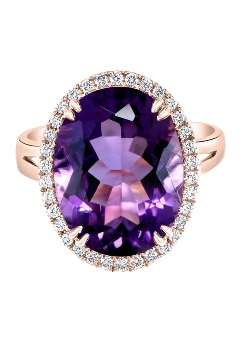 1/4 ct. t.w. Diamond and 8.25 ct. t.w. Amethyst Ring in 14K Rose Gold 