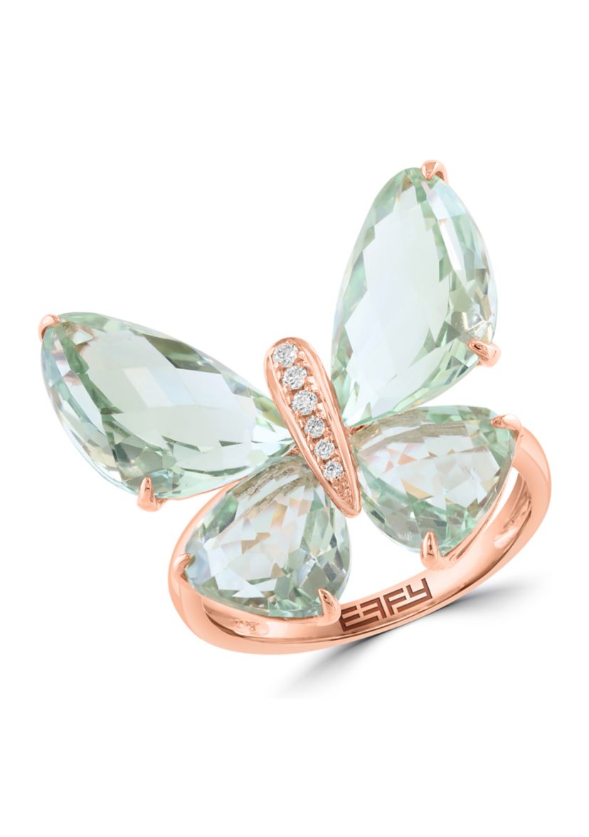 11.5 ct. t.w. Green Amethyst, 1/10 ct. t.w. Diamond Ring in 14K Rose Gold