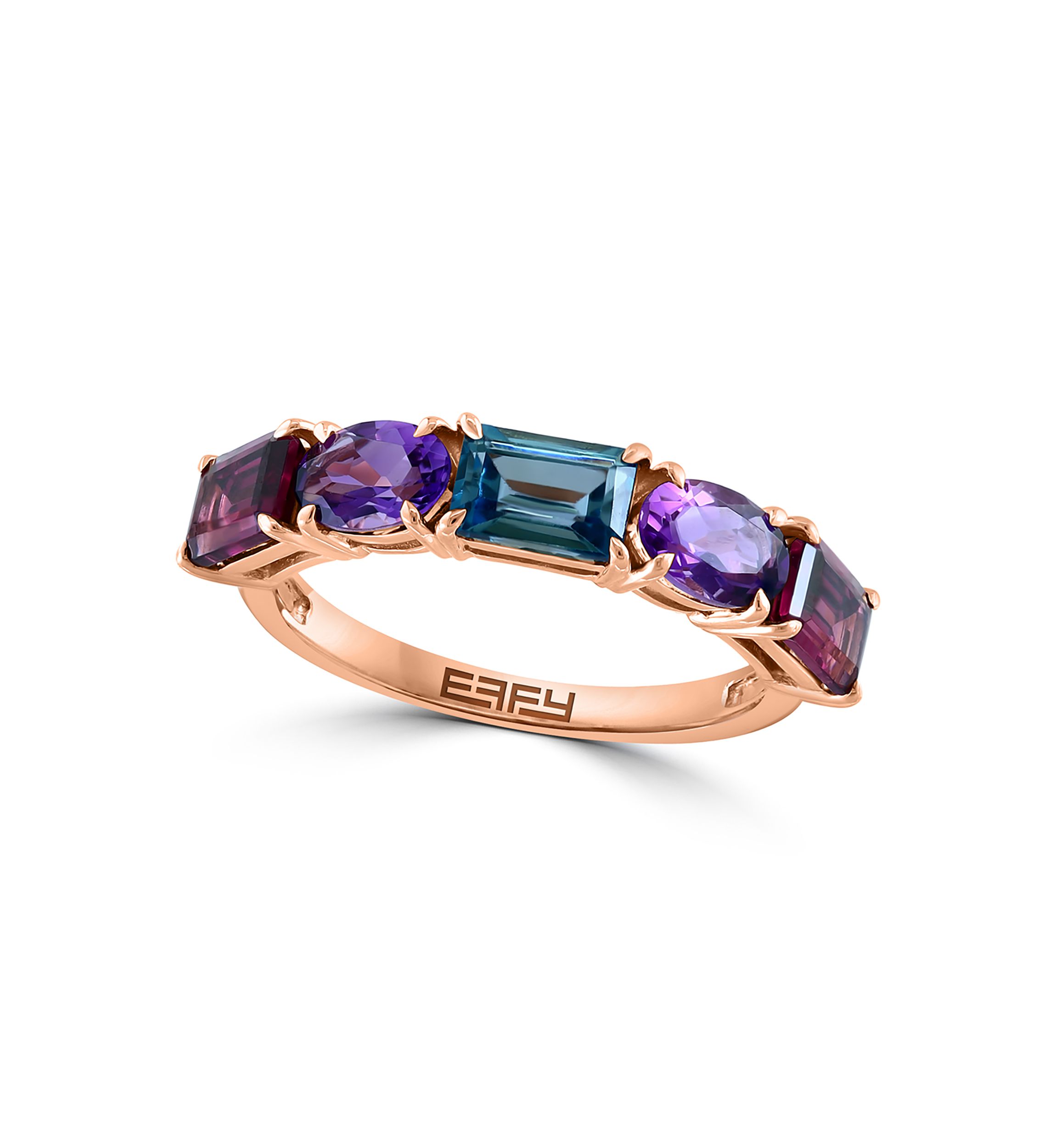 Amethyst, London Blue Topaz, Rhodolite Ring in 14K Rose Gold