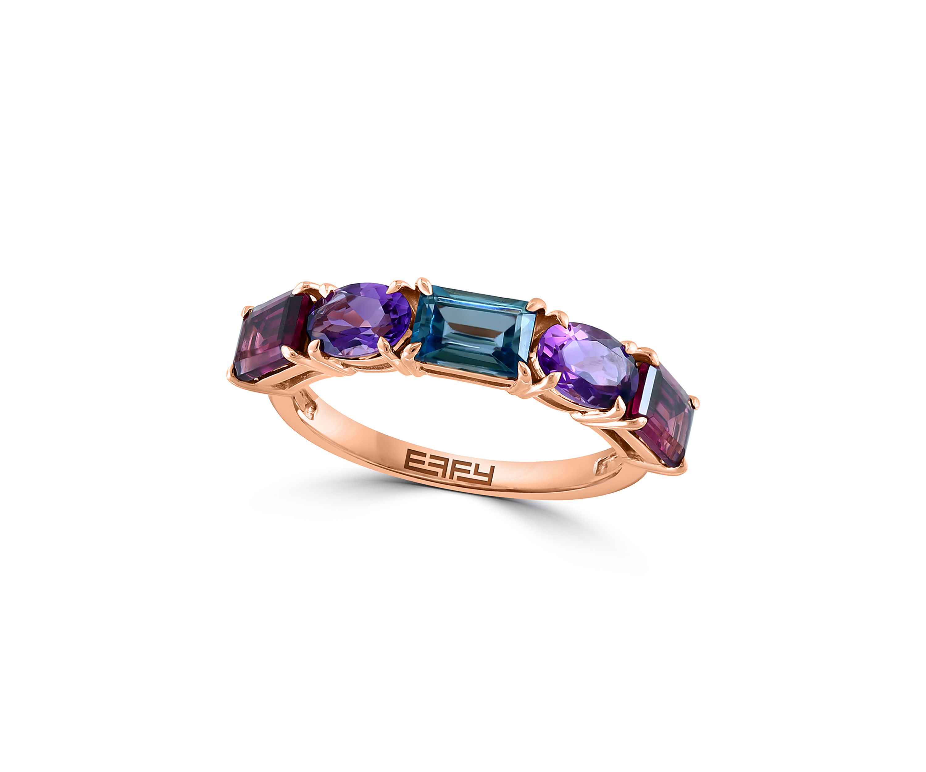 Amethyst, London Blue Topaz, Rhodolite Ring in 14K Rose Gold