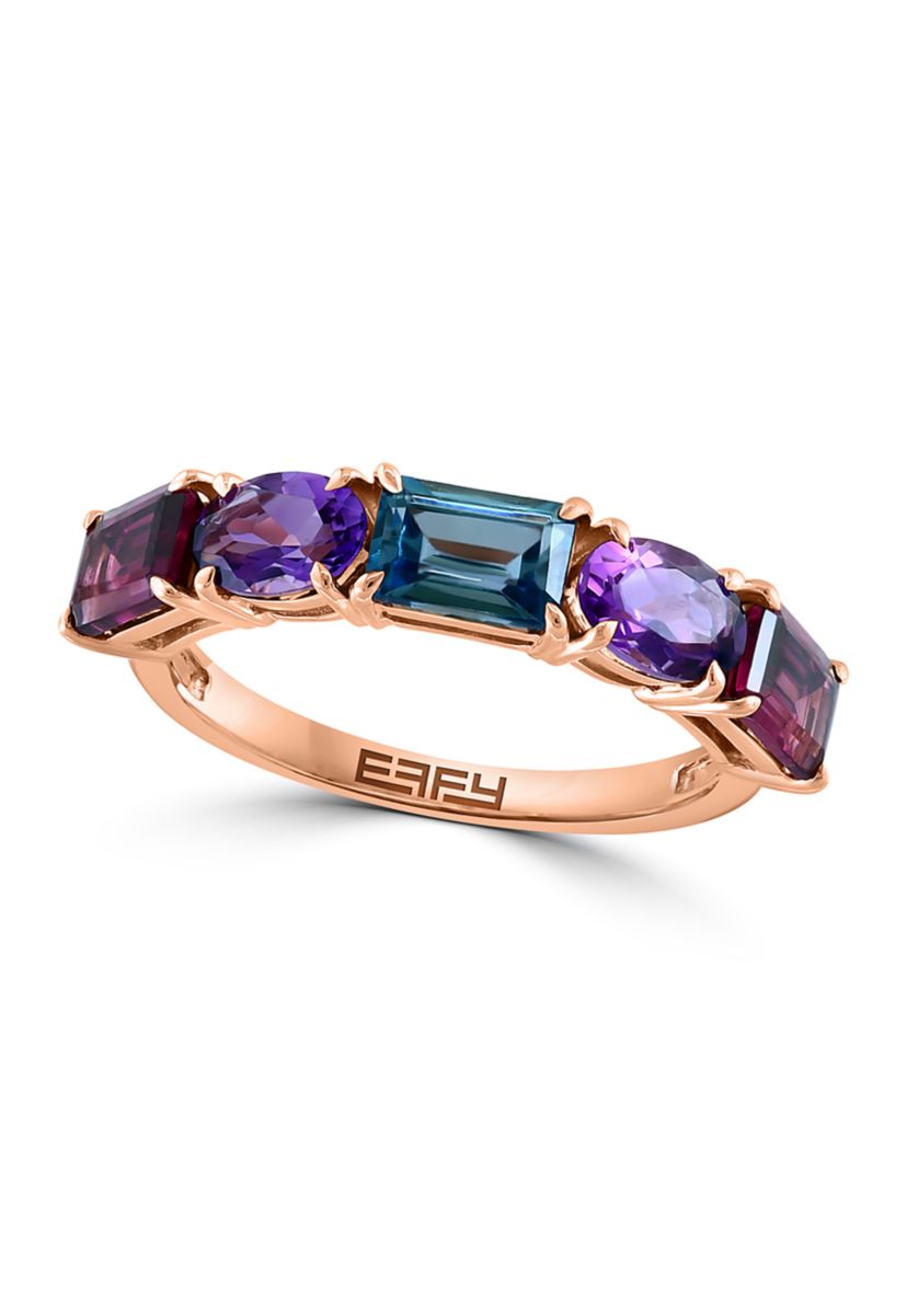 Amethyst, London Blue Topaz, Rhodolite Ring in 14K Rose Gold