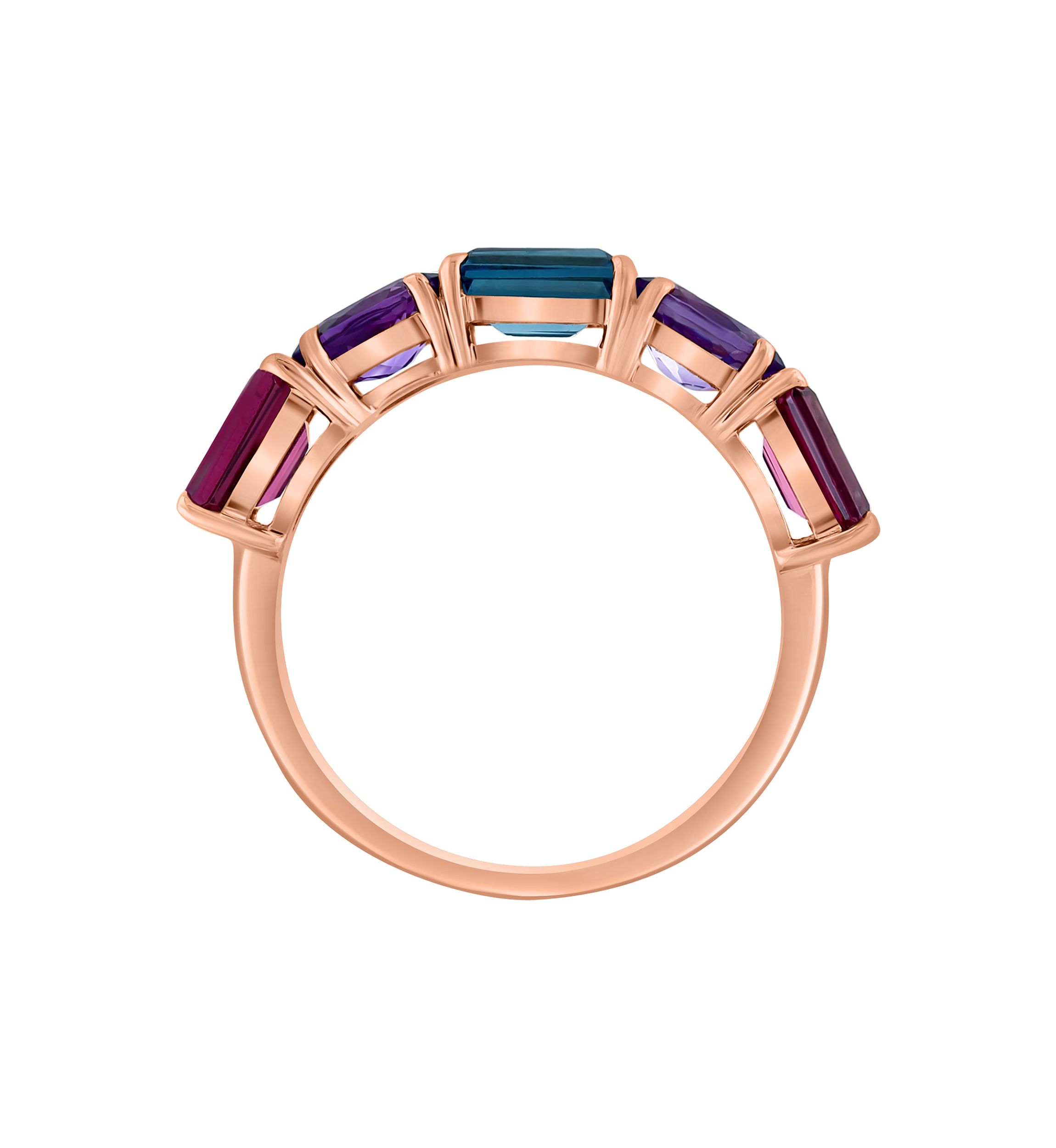 Amethyst, London Blue Topaz, Rhodolite Ring in 14K Rose Gold