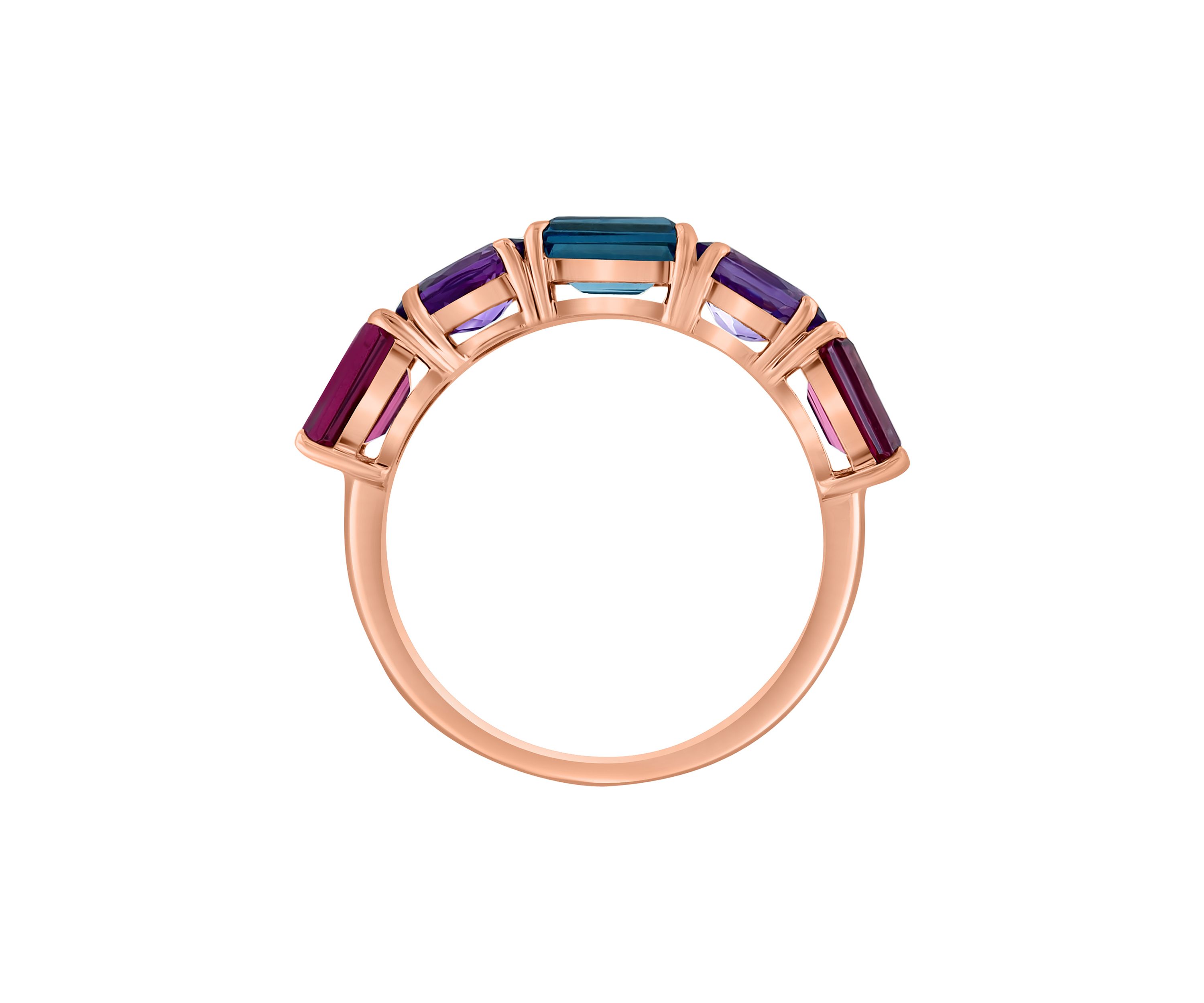 Amethyst, London Blue Topaz, Rhodolite Ring in 14K Rose Gold
