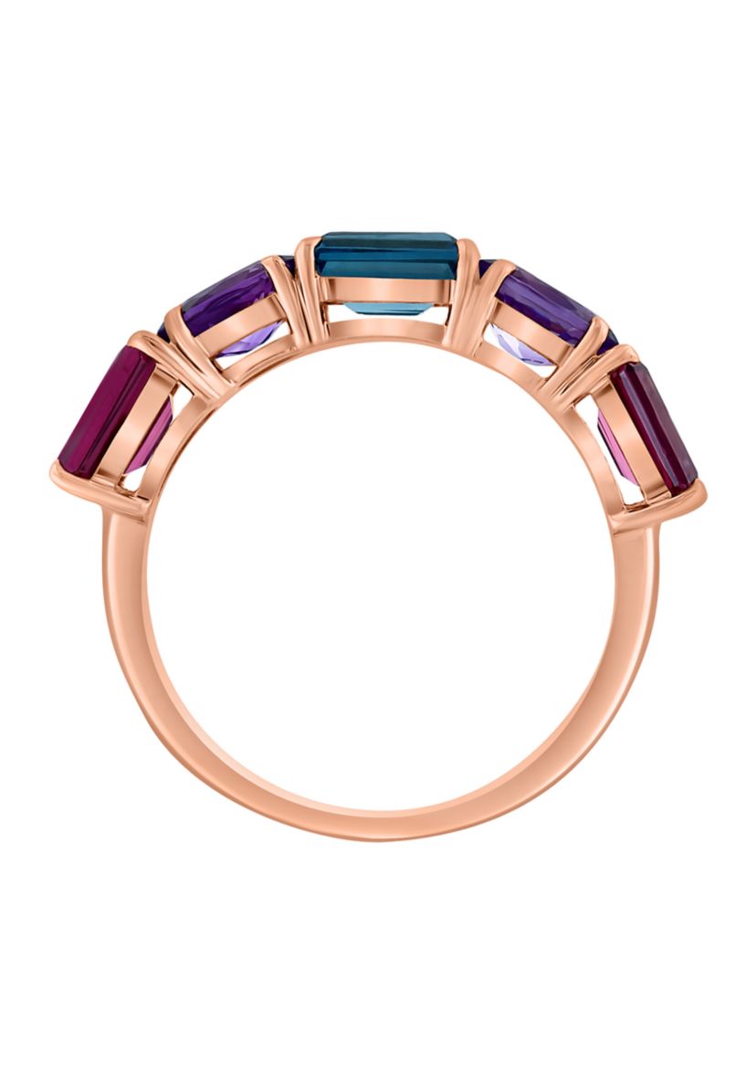 Amethyst, London Blue Topaz, Rhodolite Ring in 14K Rose Gold