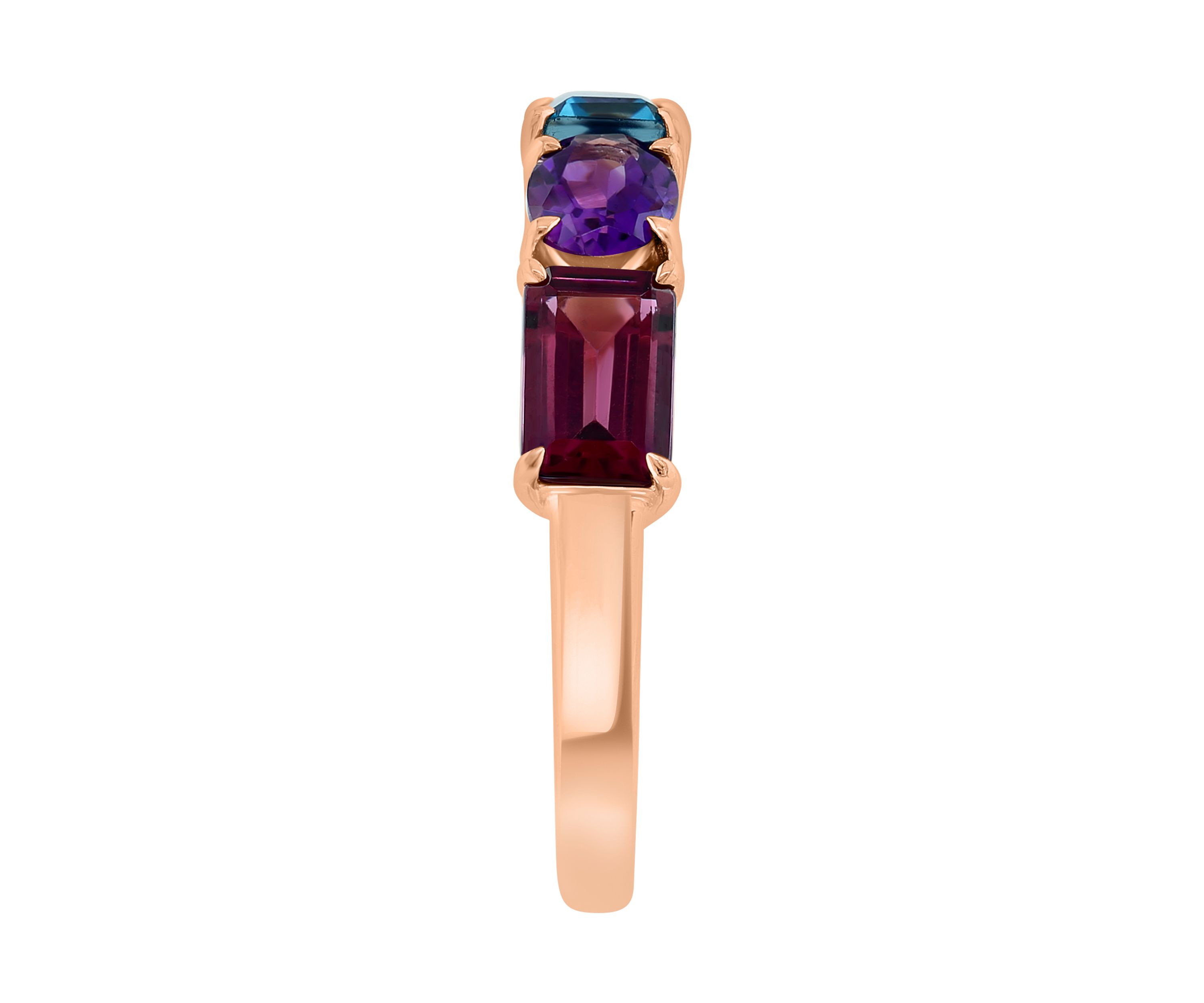Amethyst, London Blue Topaz, Rhodolite Ring in 14K Rose Gold