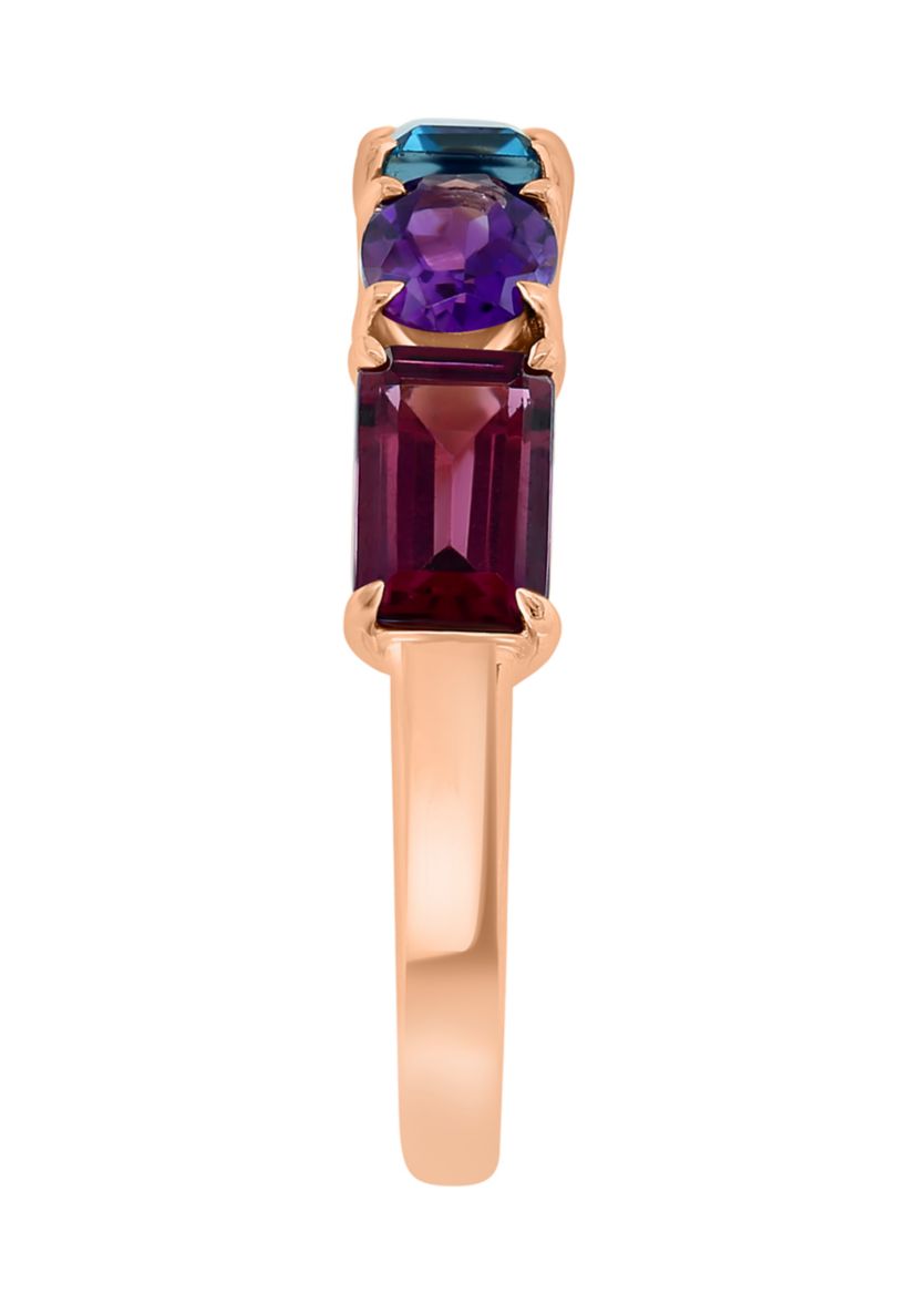 Amethyst, London Blue Topaz, Rhodolite Ring in 14K Rose Gold