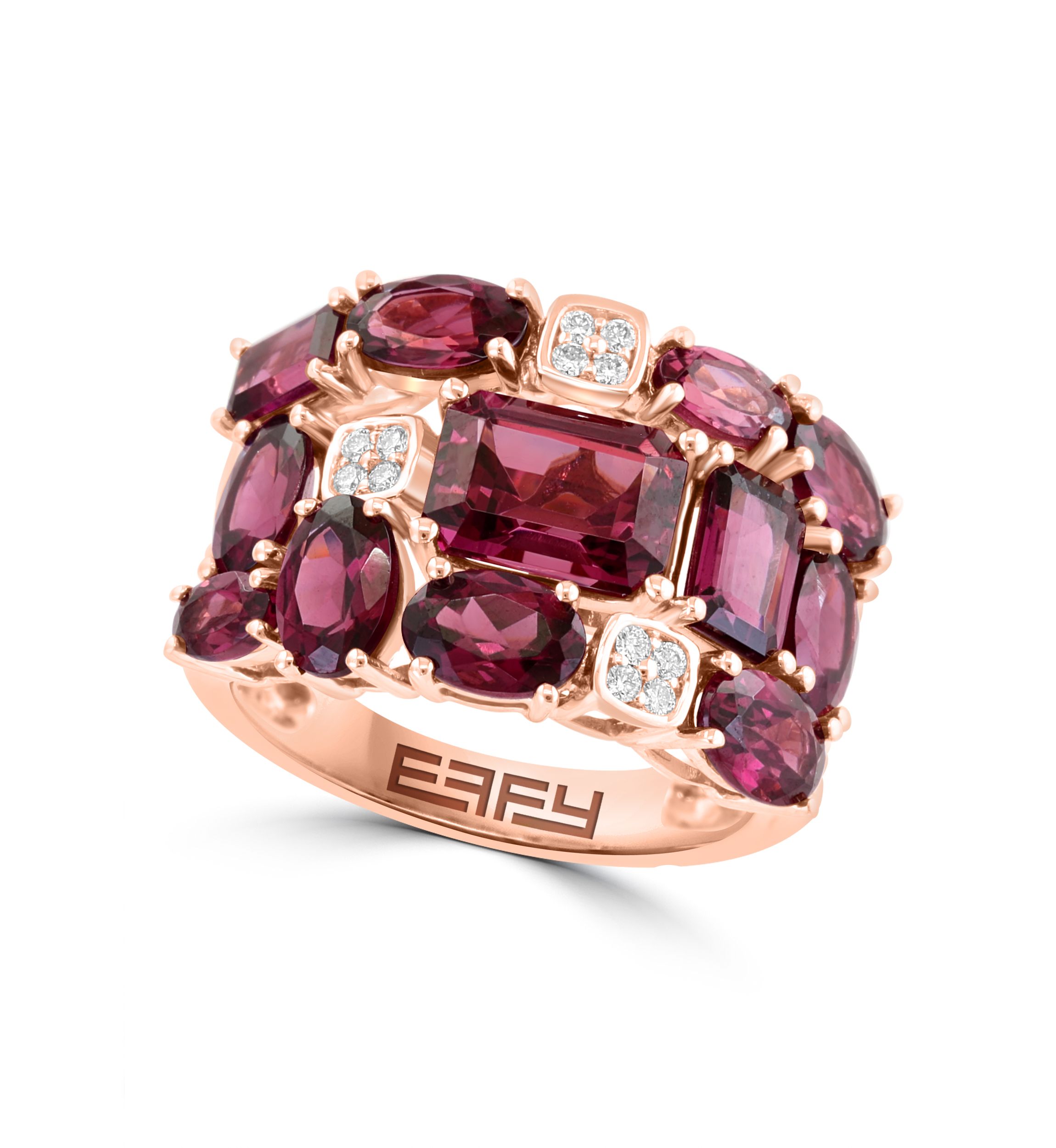 Diamond and Rhodolite Ring in 14K Rose Gold