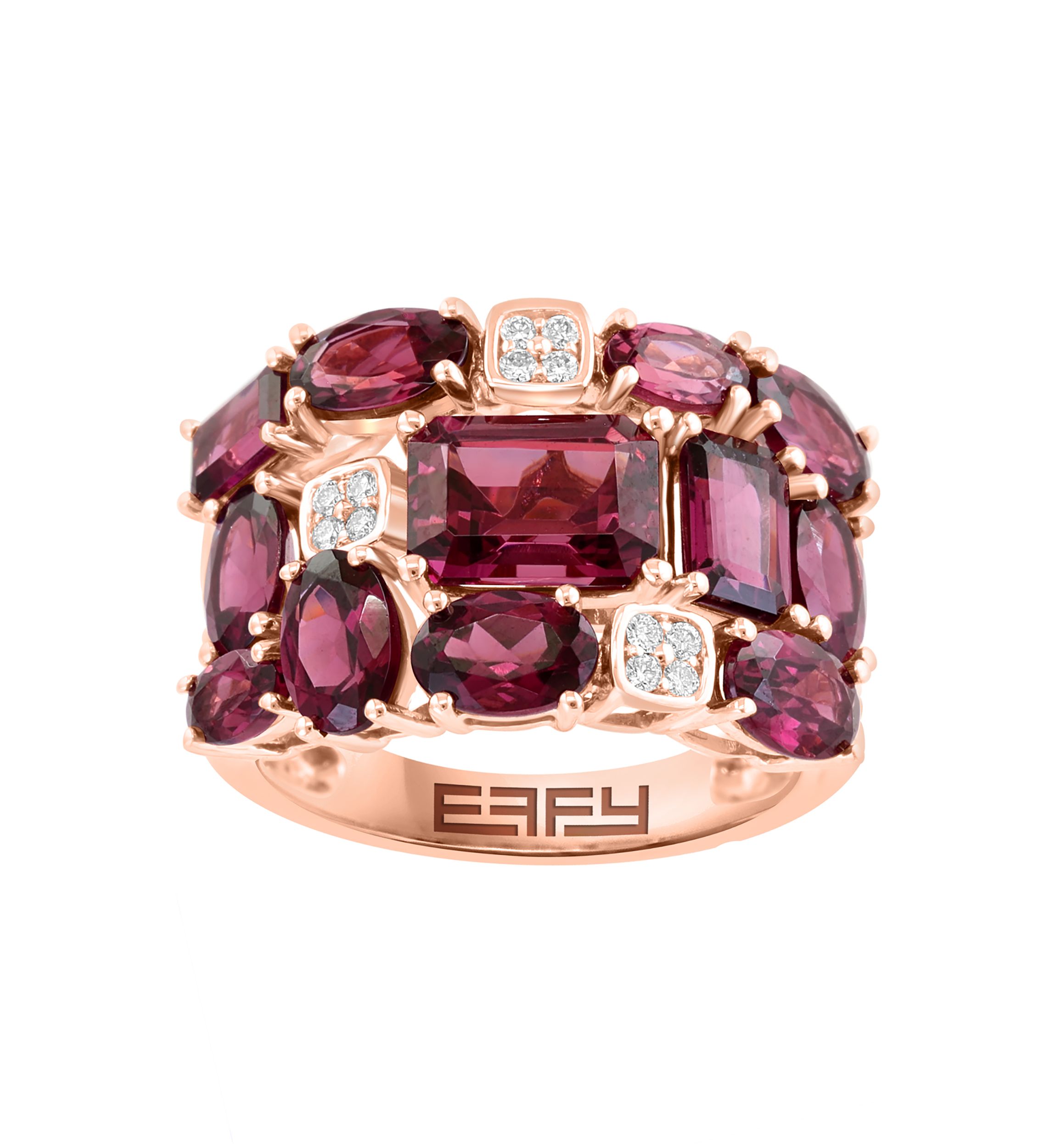 Diamond and Rhodolite Ring in 14K Rose Gold