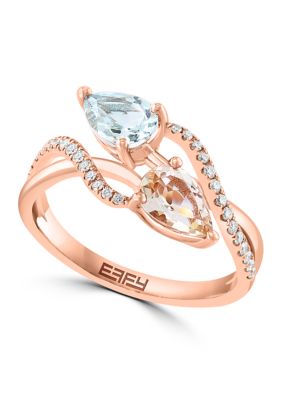 Effy 1/8 Ct. T.w. Diamond, Aquamarine, Morganite Ring In 14K Rose Gold, 7 -  0617892853524