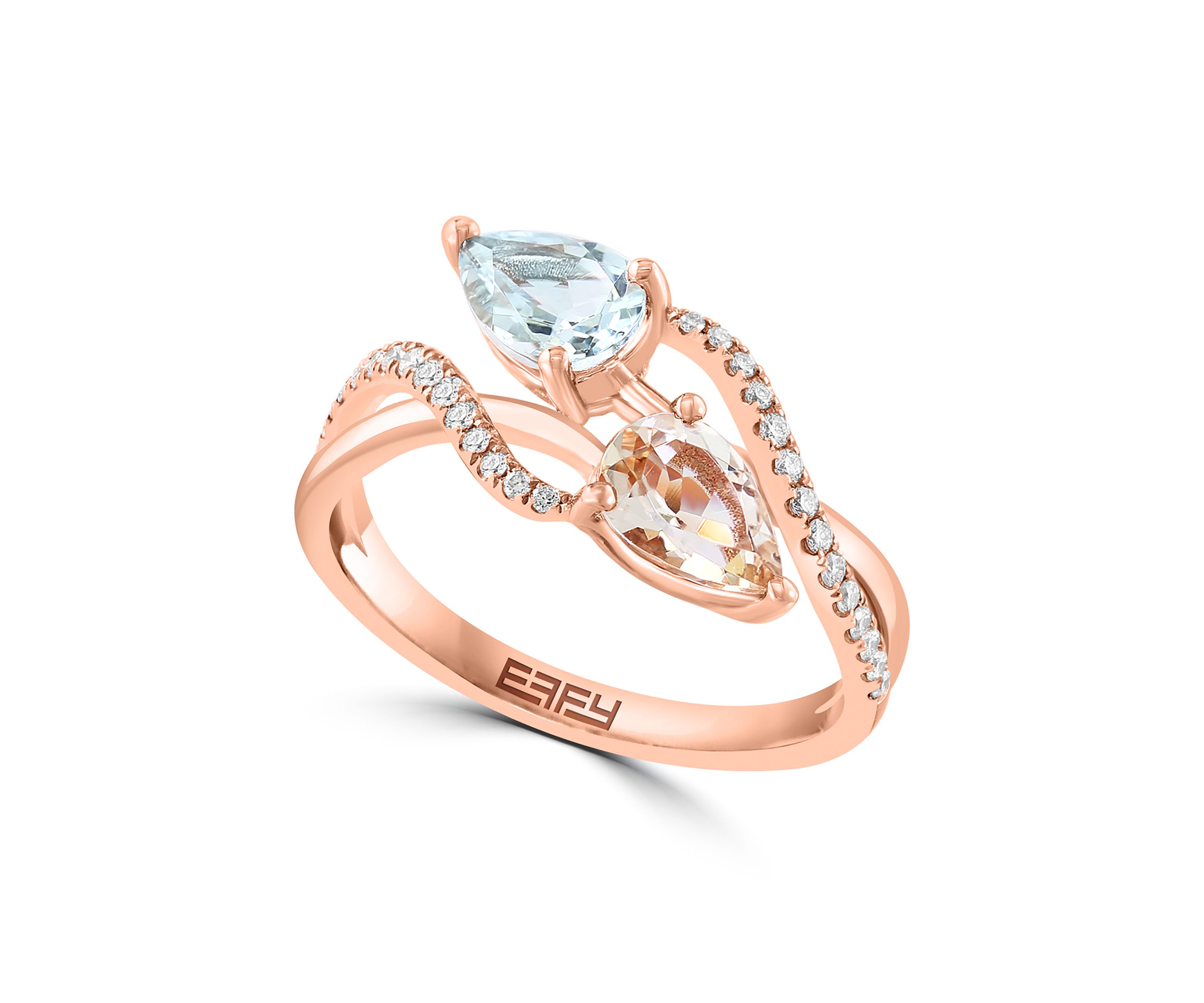 1/8 ct. t.w. Diamond, Aquamarine, Morganite Ring in 14K Rose Gold