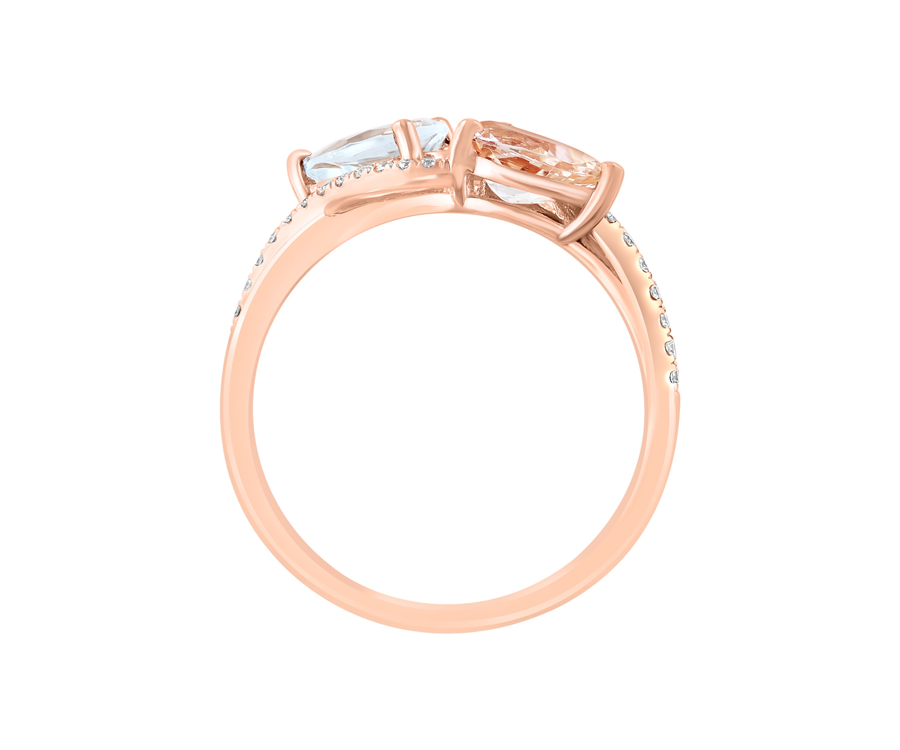 1/8 ct. t.w. Diamond, Aquamarine, Morganite Ring in 14K Rose Gold