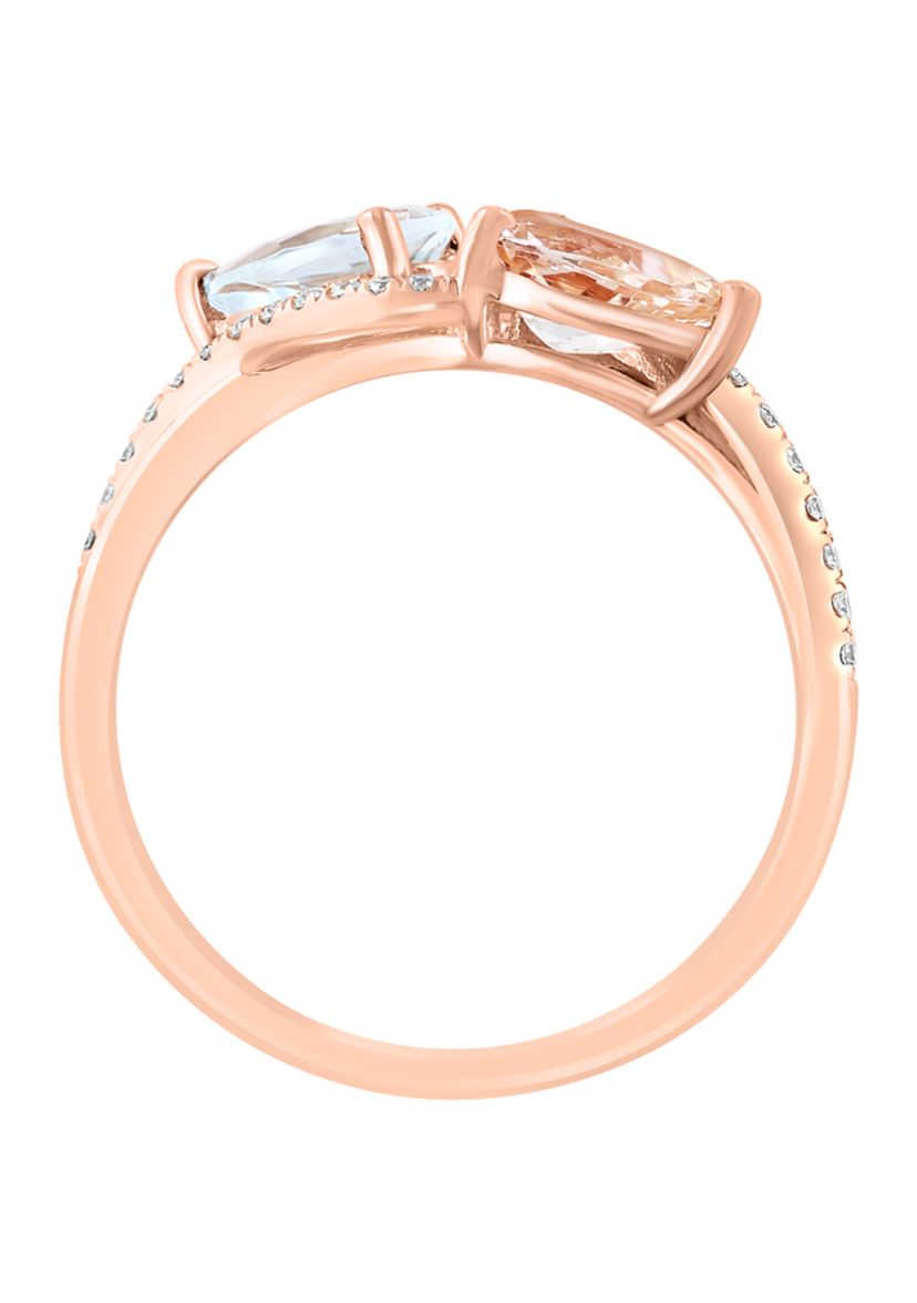 1/8 ct. t.w. Diamond, Aquamarine, Morganite Ring in 14K Rose Gold