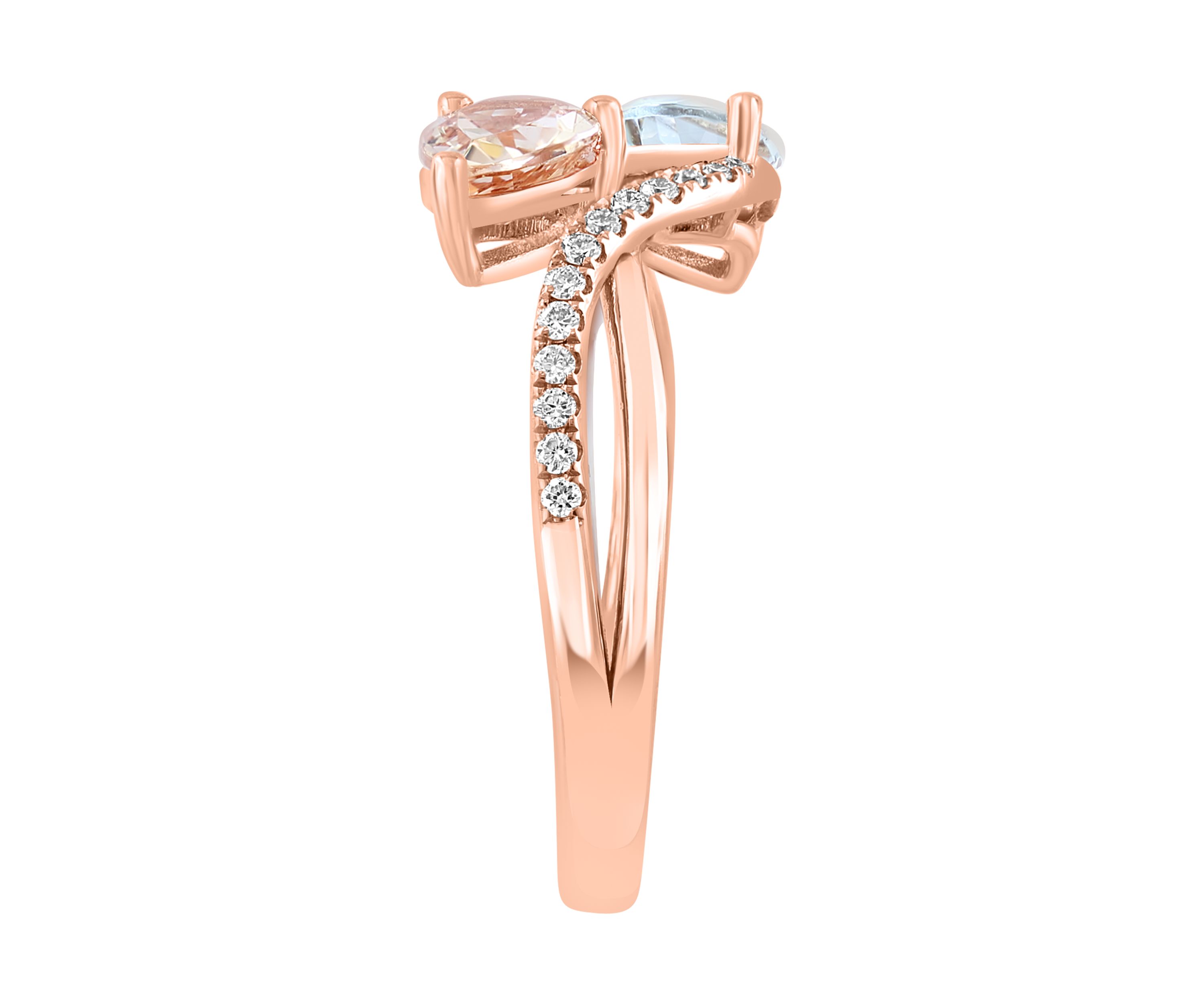 1/8 ct. t.w. Diamond, Aquamarine, Morganite Ring in 14K Rose Gold