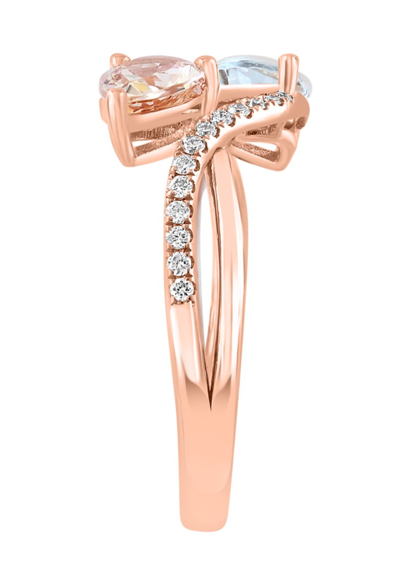 1/8 ct. t.w. Diamond, Aquamarine, Morganite Ring in 14K Rose Gold