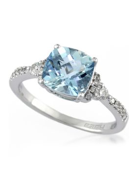 Effy® Three Stone Aquamarine and Diamond Ring in 14k White Gold | belk