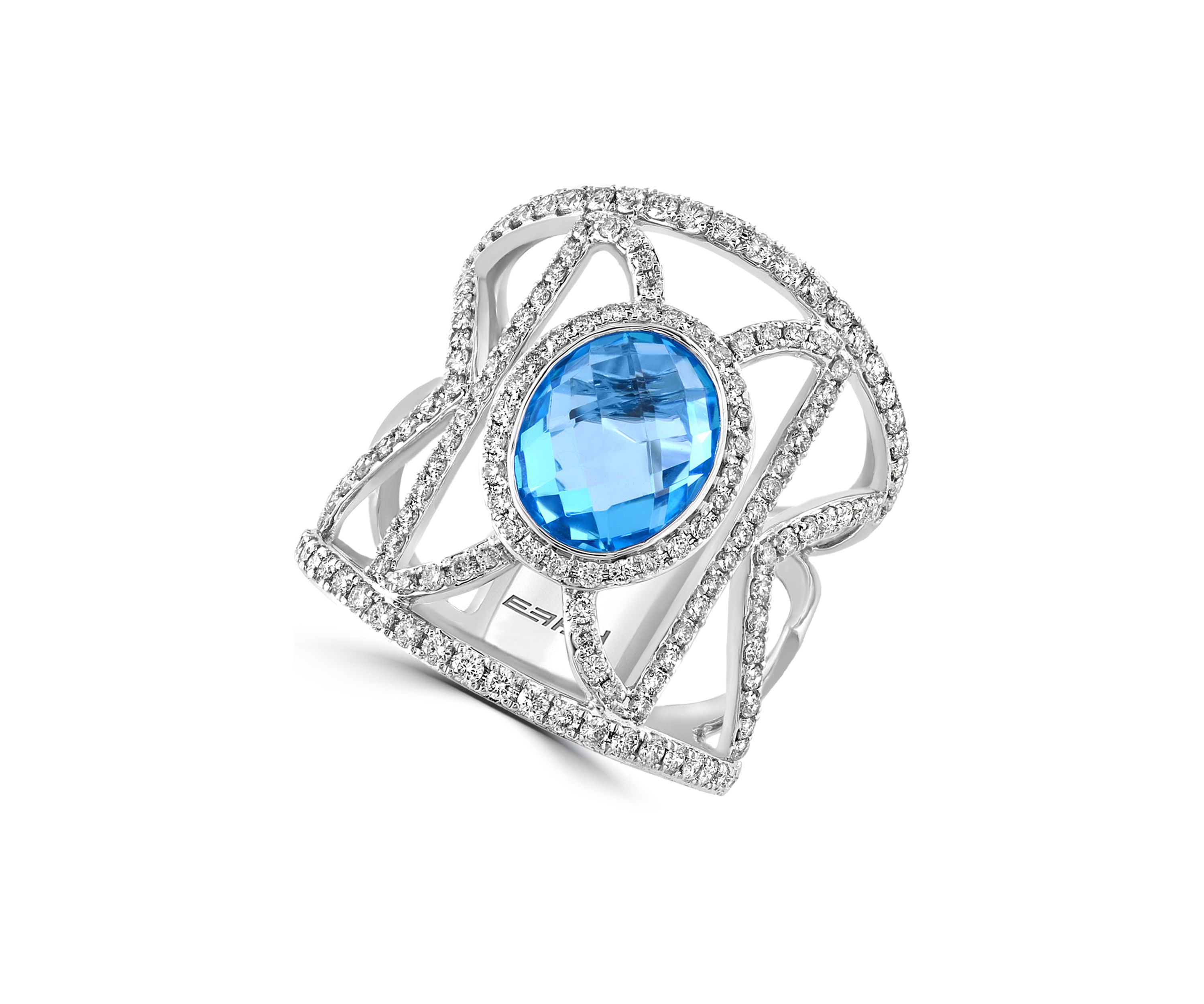 14K White Gold Diamond and Blue Topaz Ring