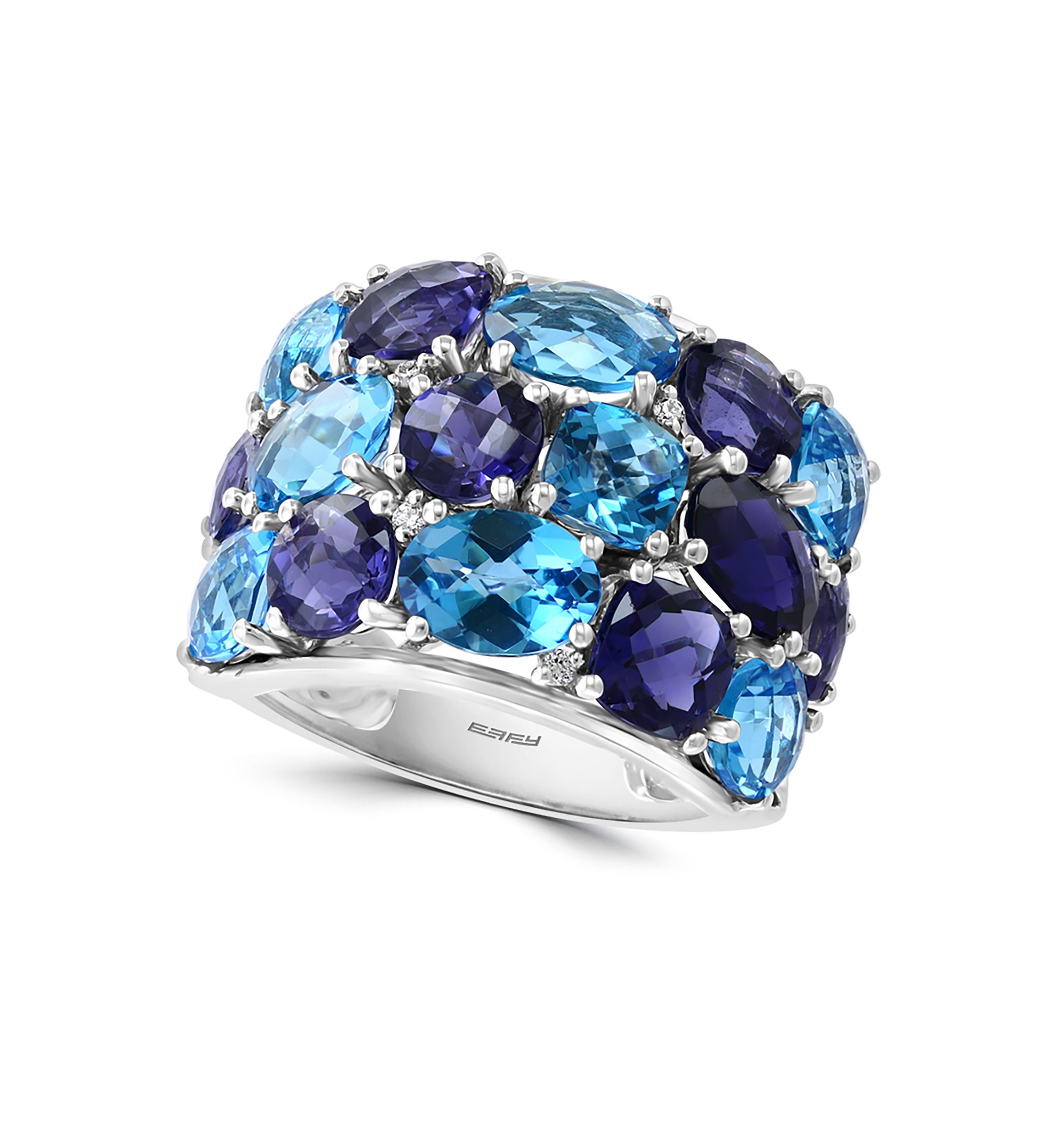 14K White Gold Diamond, Iolite, and Blue Topaz Ring 