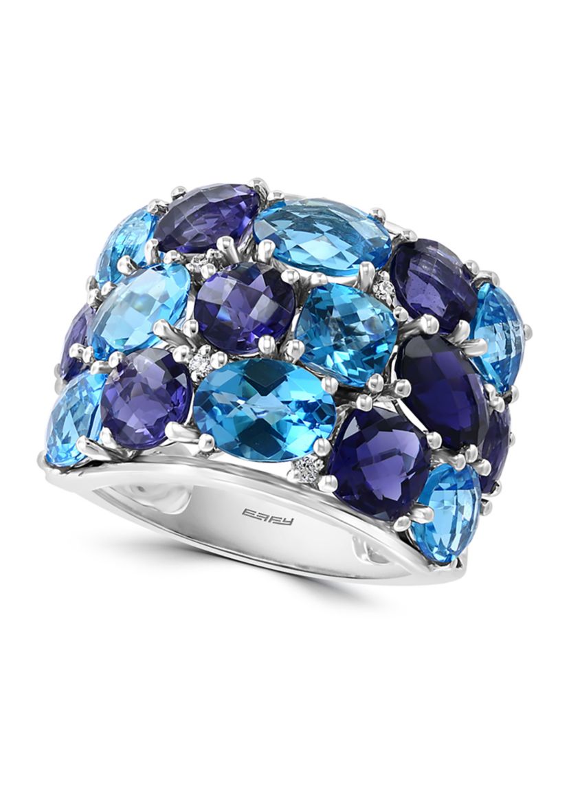 14K White Gold Diamond, Iolite, and Blue Topaz Ring 