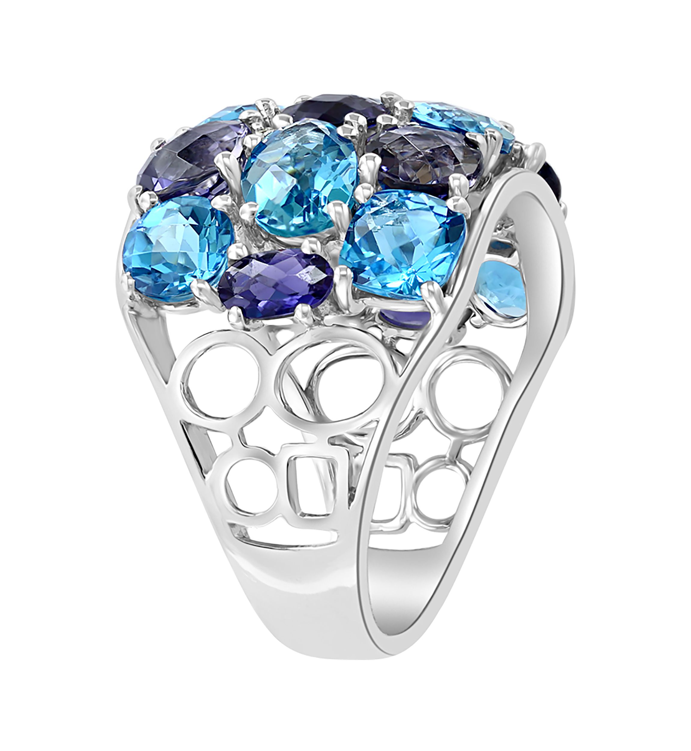 14K White Gold Diamond, Iolite, and Blue Topaz Ring 
