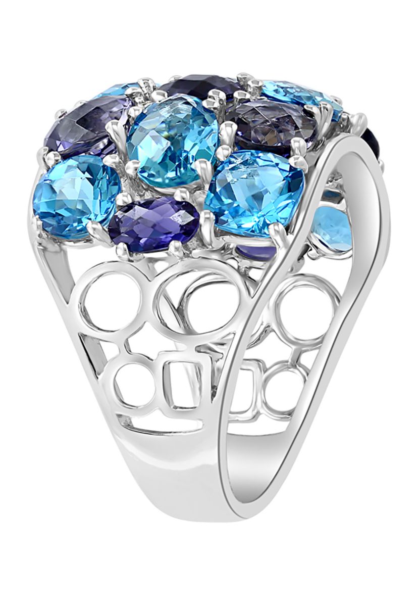 14K White Gold Diamond, Iolite, and Blue Topaz Ring 