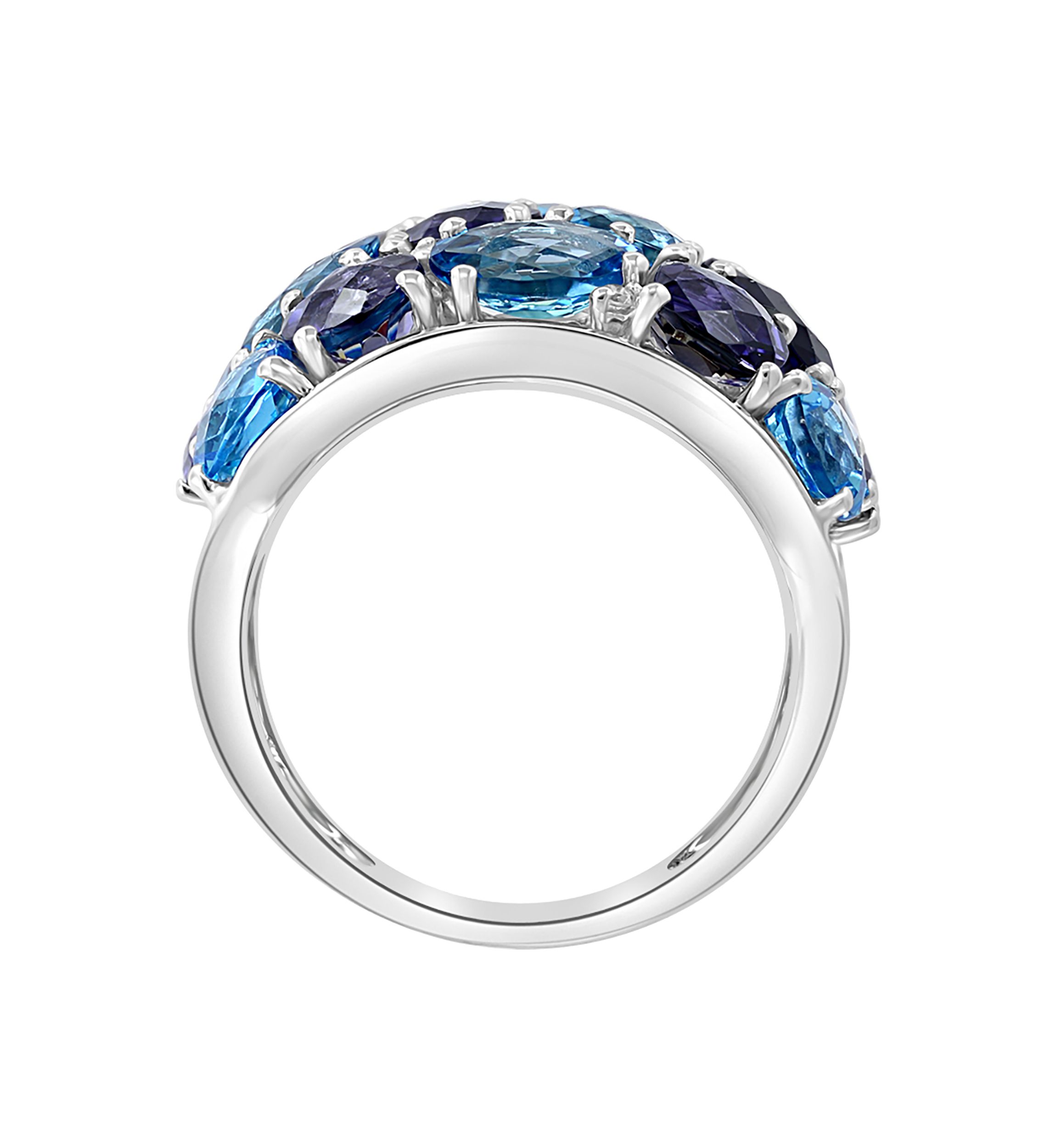 14K White Gold Diamond, Iolite, and Blue Topaz Ring 