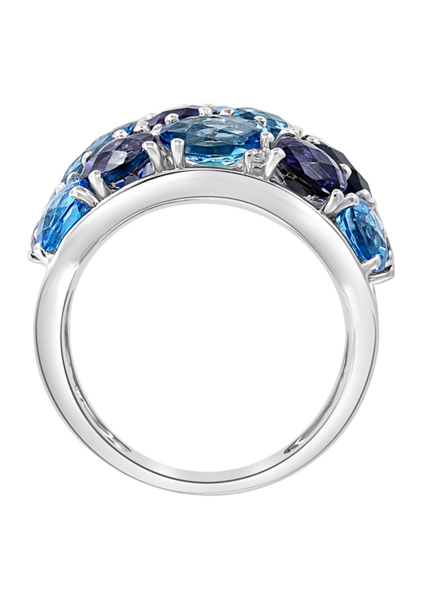 14K White Gold Diamond, Iolite, and Blue Topaz Ring 