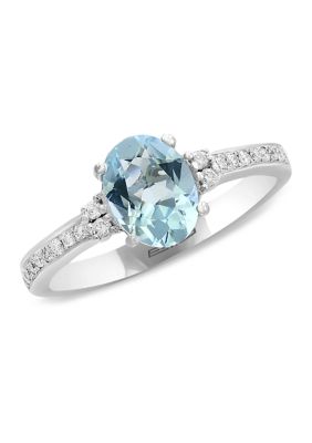 Effy 14K White Gold Diamond And Aquamarine Ring