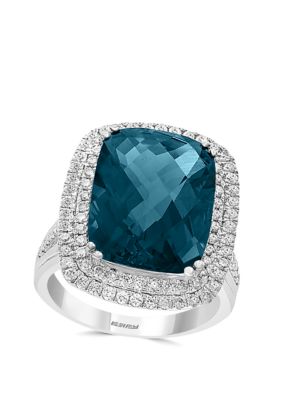 Effy 11.5 ct. t.w. Blue Topaz and 3/4 ct. t.w. Diamond Ring in 14k White Gold