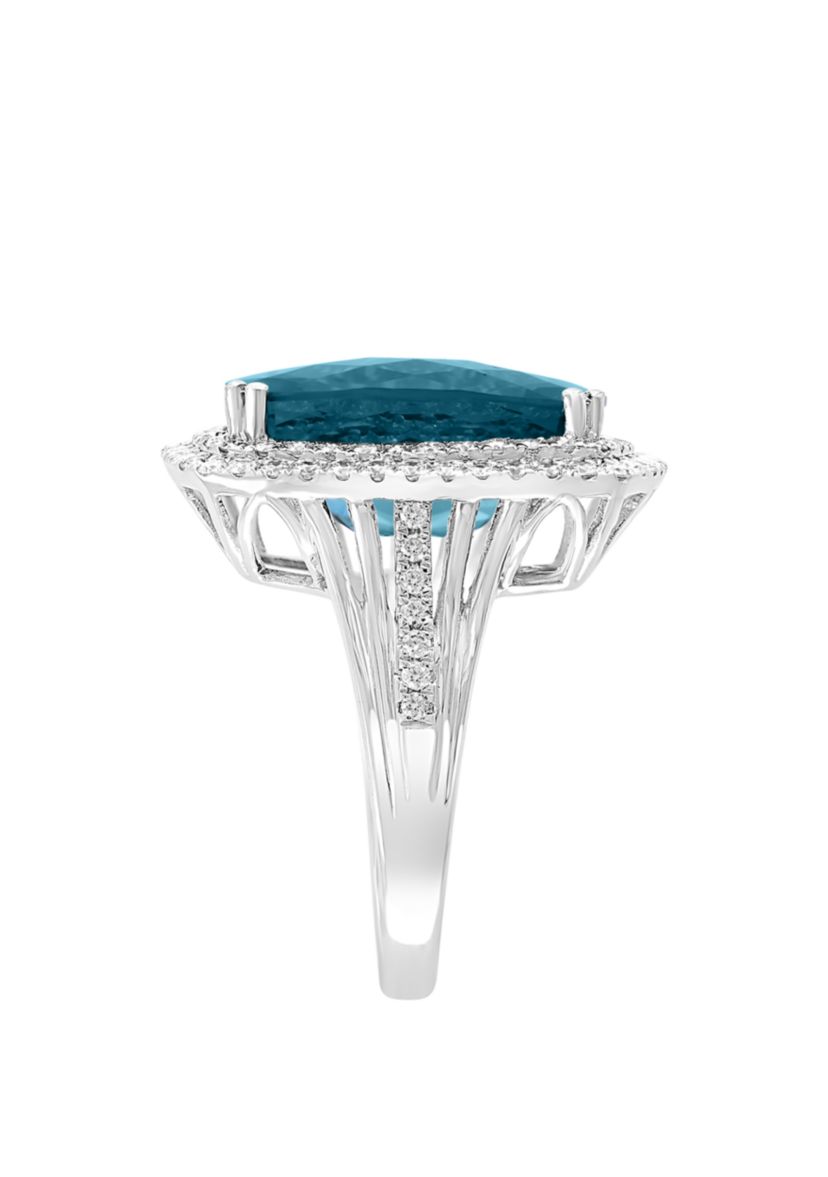 11.5 ct. t.w. Blue Topaz and 3/4 ct. t.w. Diamond Ring in 14k White Gold