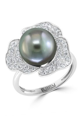 Effy 34 Ct. T.w. Diamond And Black Tahitian Pearl Ring In 14K White Gold, 7 -  0617892723766