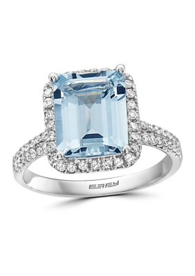 Effy 3/8 Ct. T.w. Diamonds And 2.95 Ct. T.w. Aquamarine Ring In 14K White Gold, 7 -  0617892731587