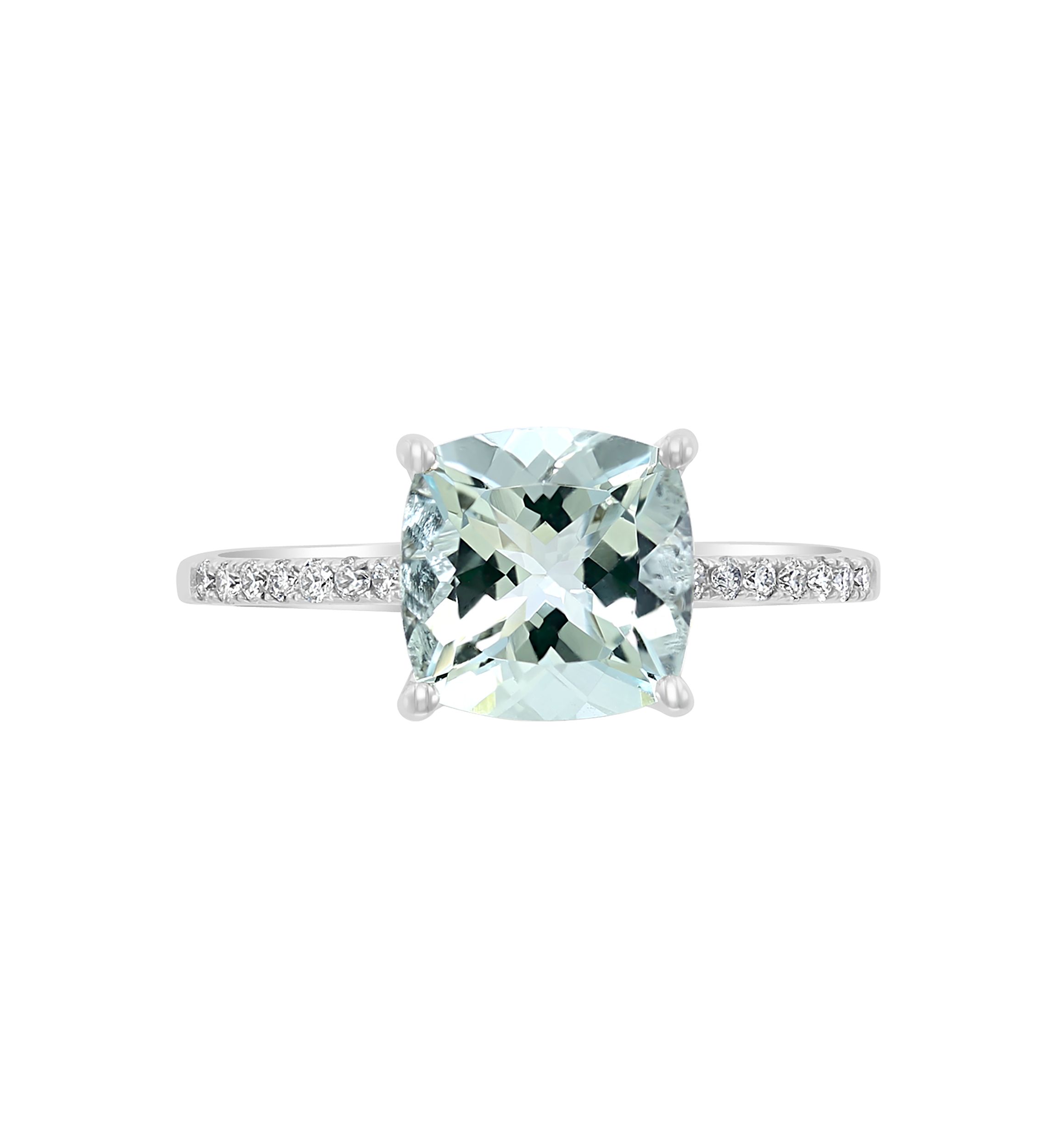 1.9 ct. t.w. Aquamarine and 1/8 ct. t.w. Diamond Ring in 14k White Gold  