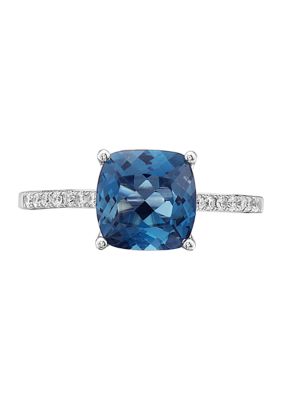 Effy 1/8 Ct. T.w. Diamonds And 2.5 Ct. T.w. London Blue Topaz Ring In 14K White Gold