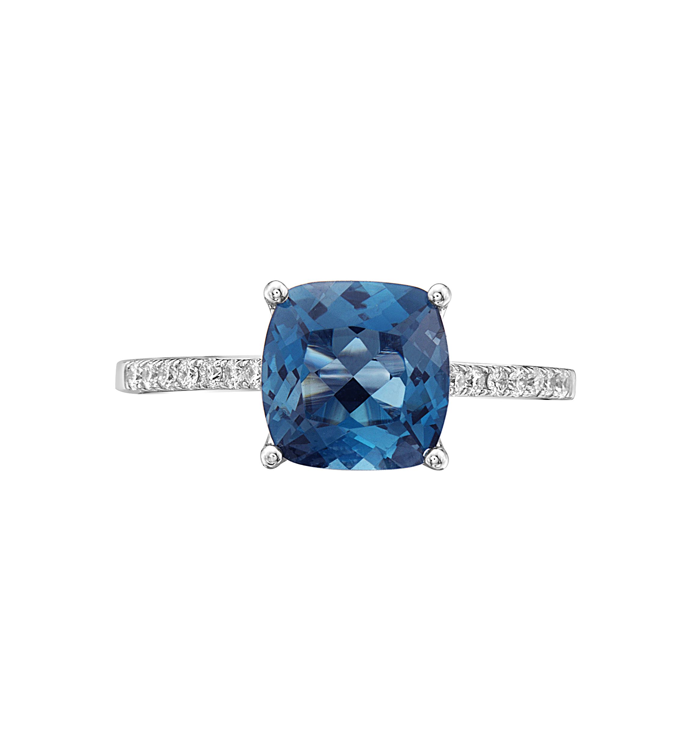 1/8 ct. t.w. Diamonds and 2.5 ct. t.w. London Blue Topaz Ring in 14k White Gold 