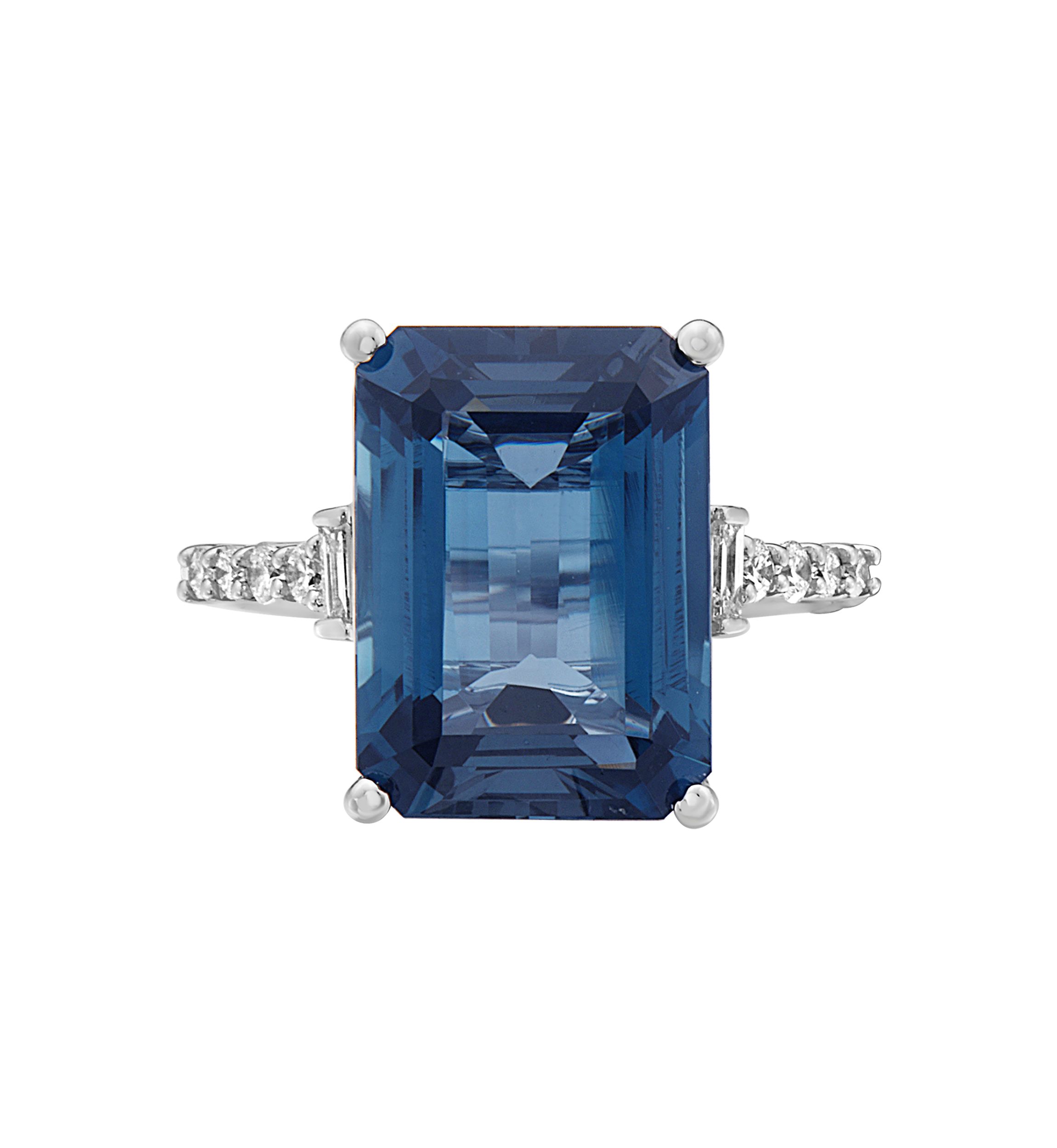 1/5 ct. t.w. Diamonds and 8.35 ct. t.w. London Blue Topaz Ring in 14k White Gold 